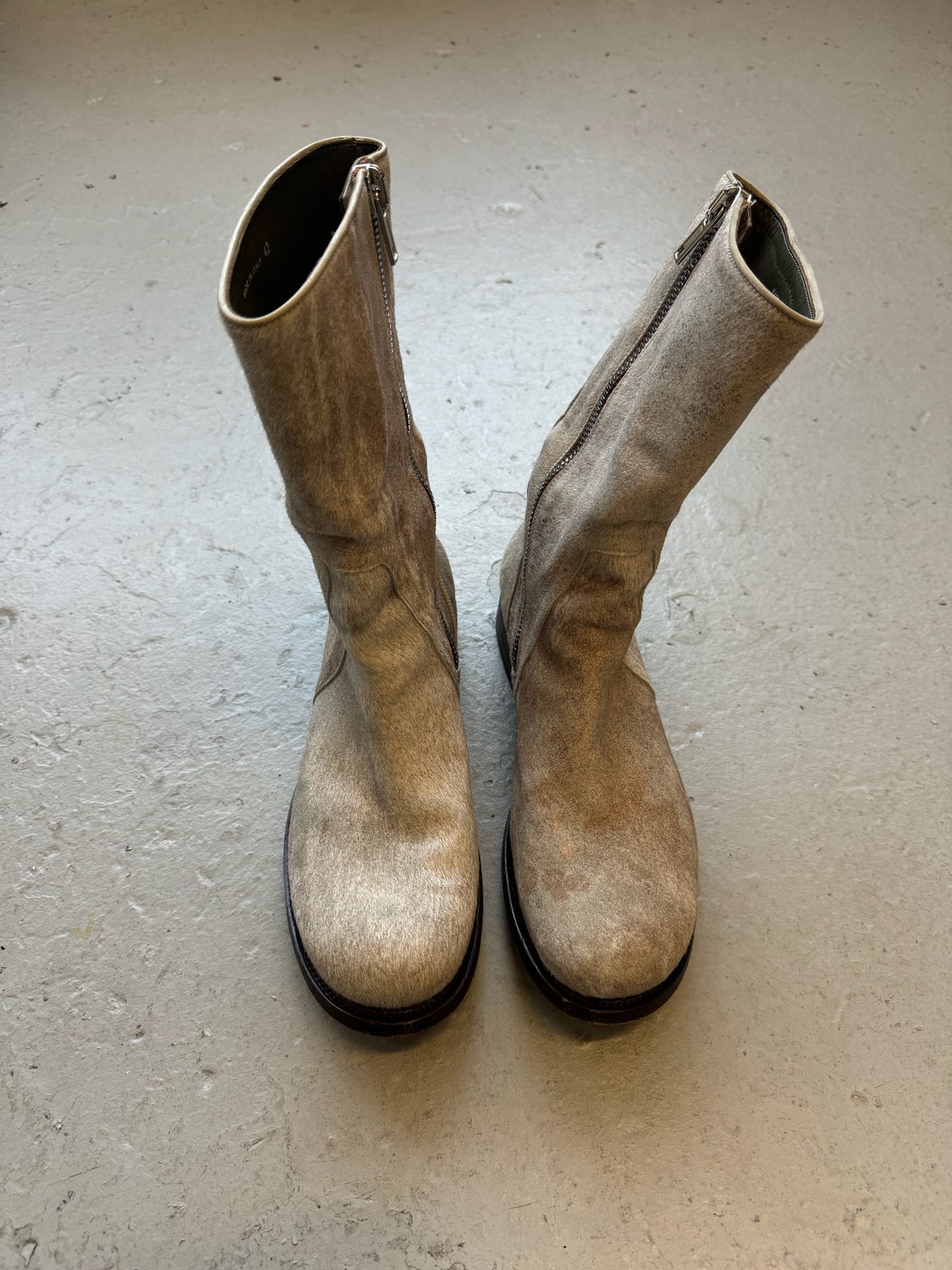 Rick Owens AW18 SISYPHUS Cinnamon Ponyhair Cop Boots (42)