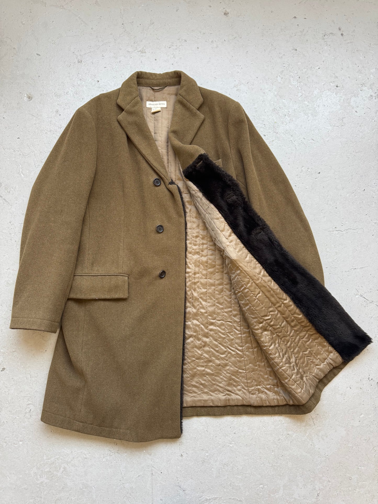 Dries Van Noten Olive Wool Trench Coat (50)