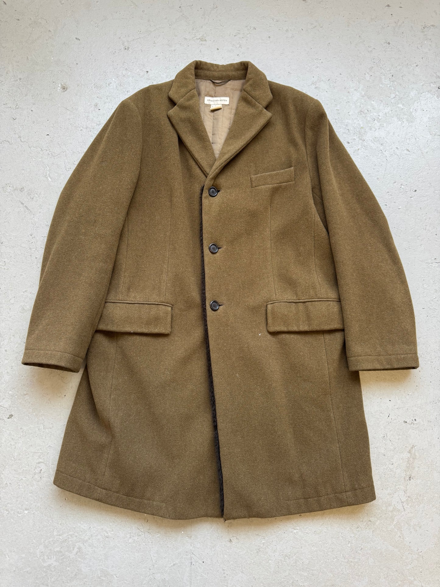 Dries Van Noten Olive Wool Trench Coat (50)