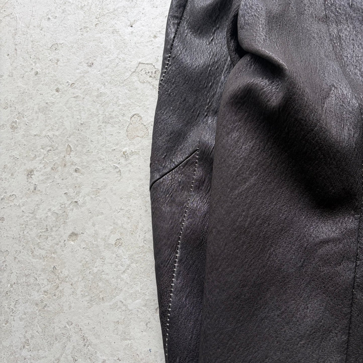 Masnada Overlock Stitch Hooded Black Lambskin Leather Jacket (52)