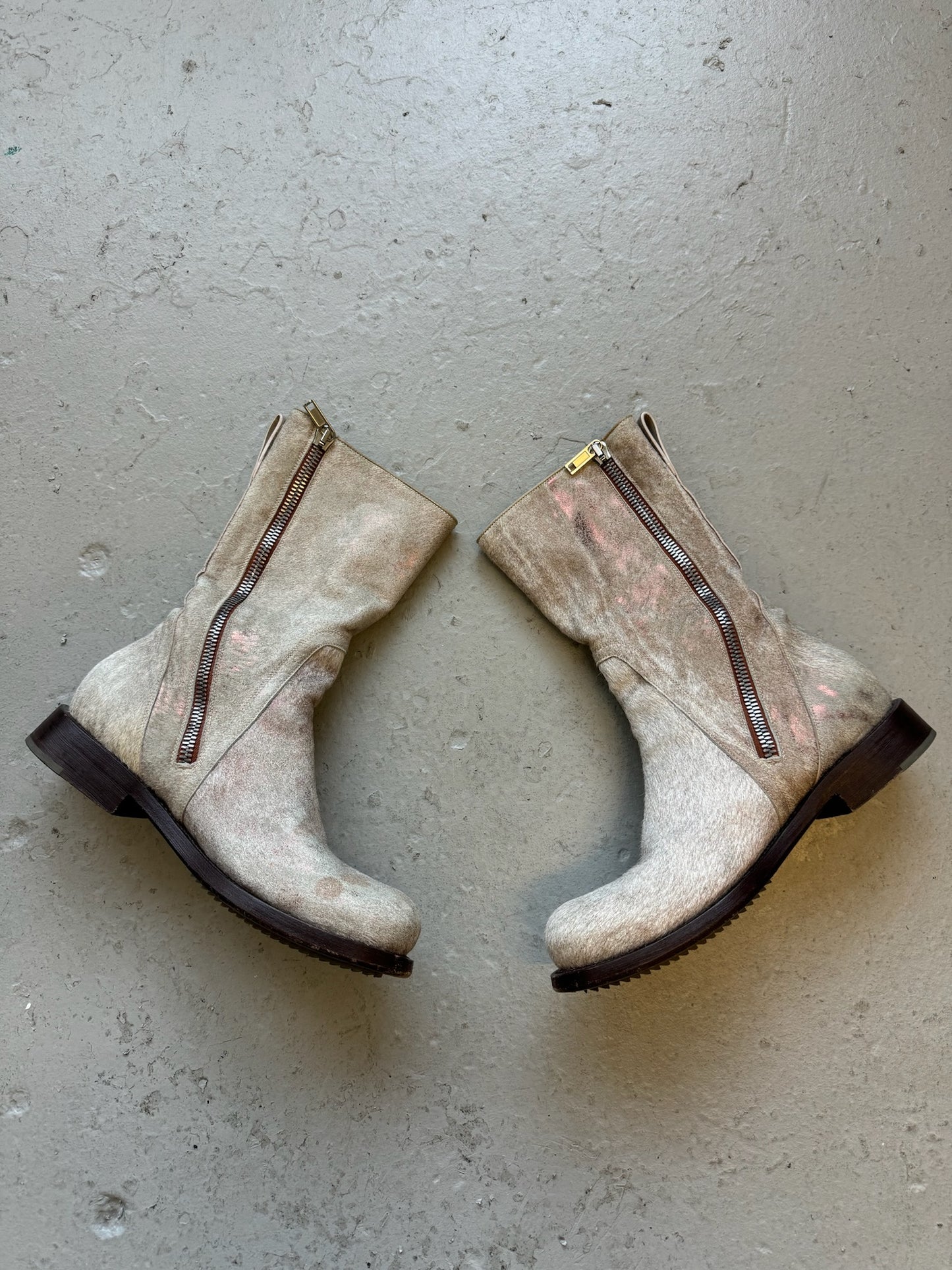 Rick Owens AW18 SISYPHUS Cinnamon Ponyhair Cop Boots (42)