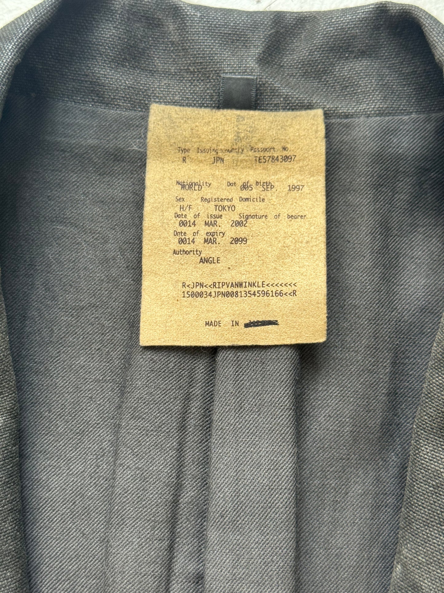 RIPVANWINKLE Thick Cotton Stone Wash Blazer (S)
