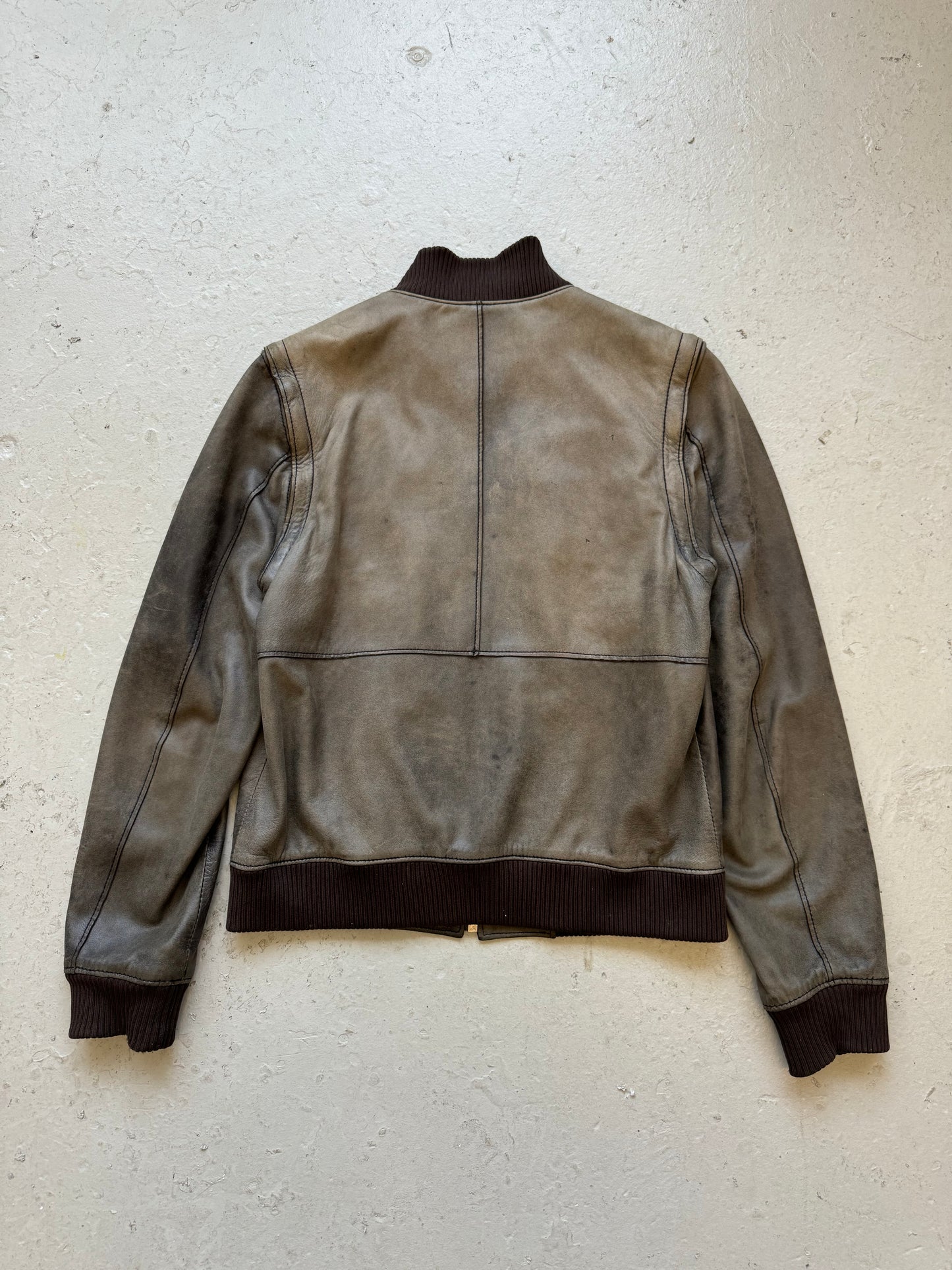 Dolce & Gabbana Multi Zip Lamb Skin Leather Faded Jacket (54)