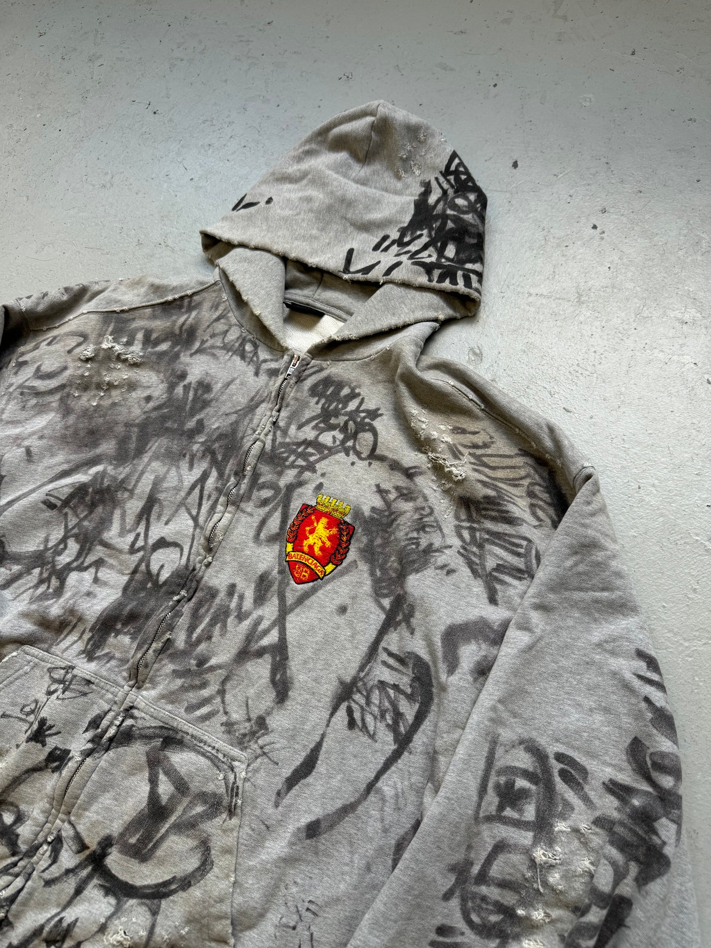 Balenciaga Grey Skater Zip Up Hoodie (L)