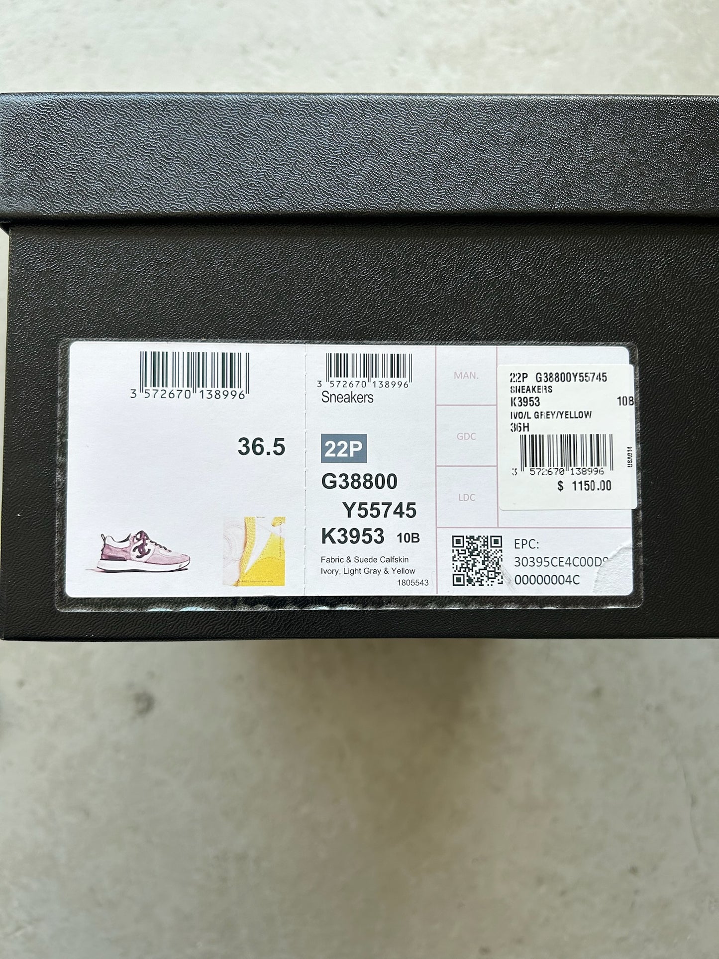 Chanel Suede Calfskin Ivory Light Grey & Yellow Runners (36.5)