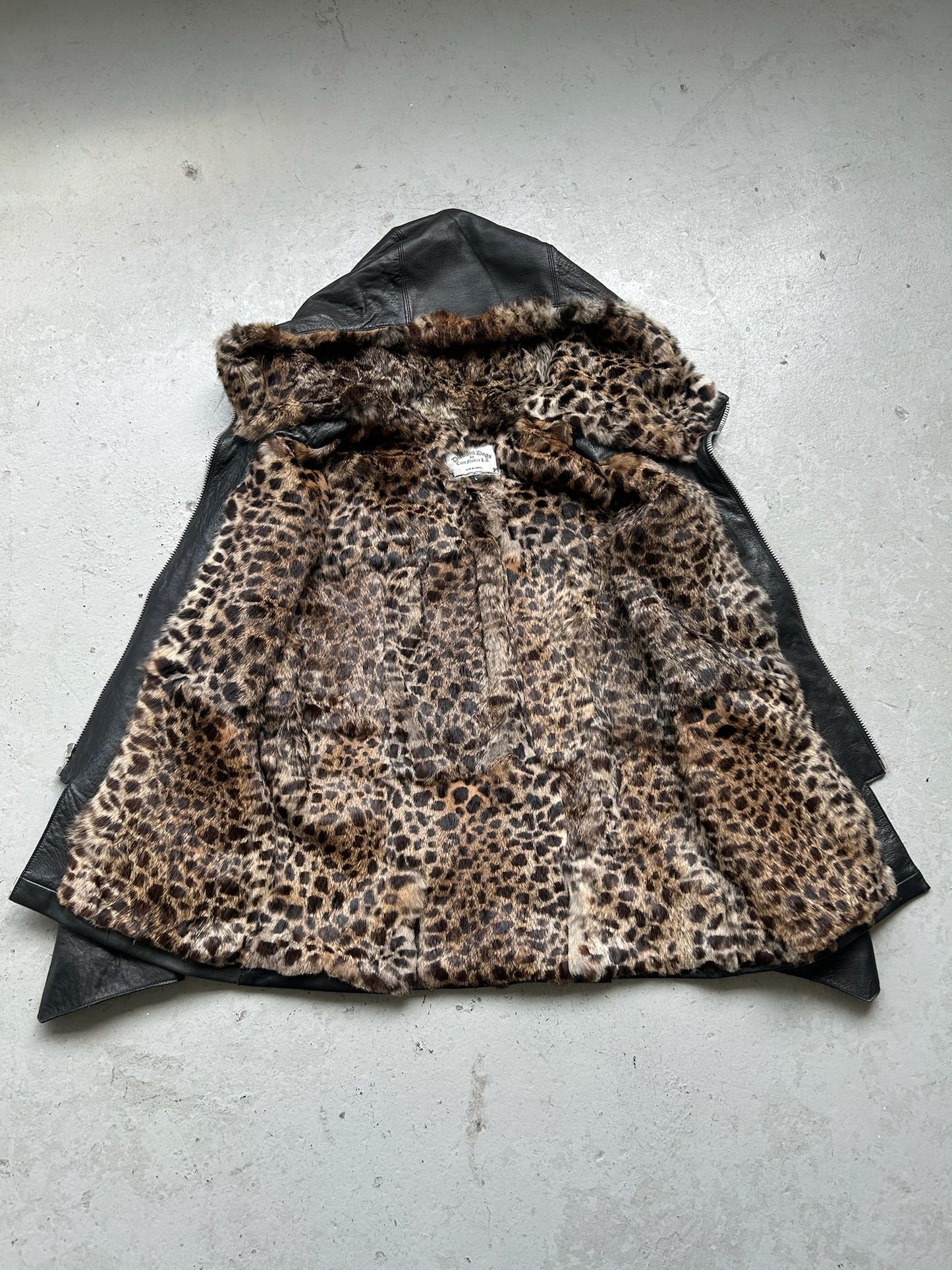 Diamond Dogs Fur Lined Hooded Leather Jacket (L)