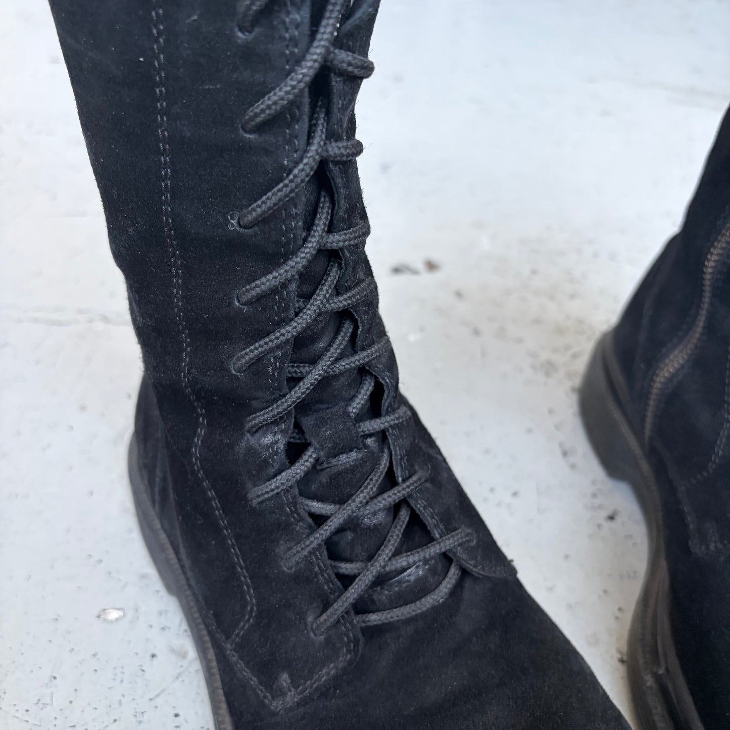 Ann Demeulemeester Scamosciato Black Suede Combat Boots (41)