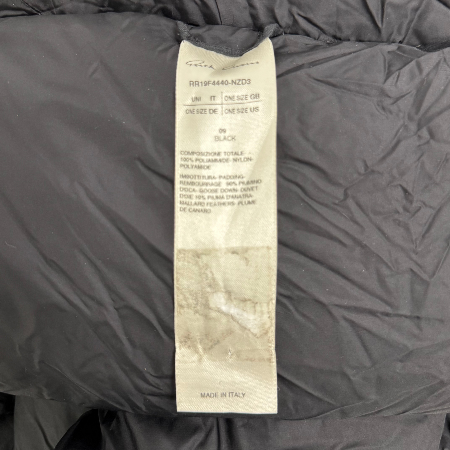 Rick Owens FW19 Larry Long Puffer Scarf (OS)