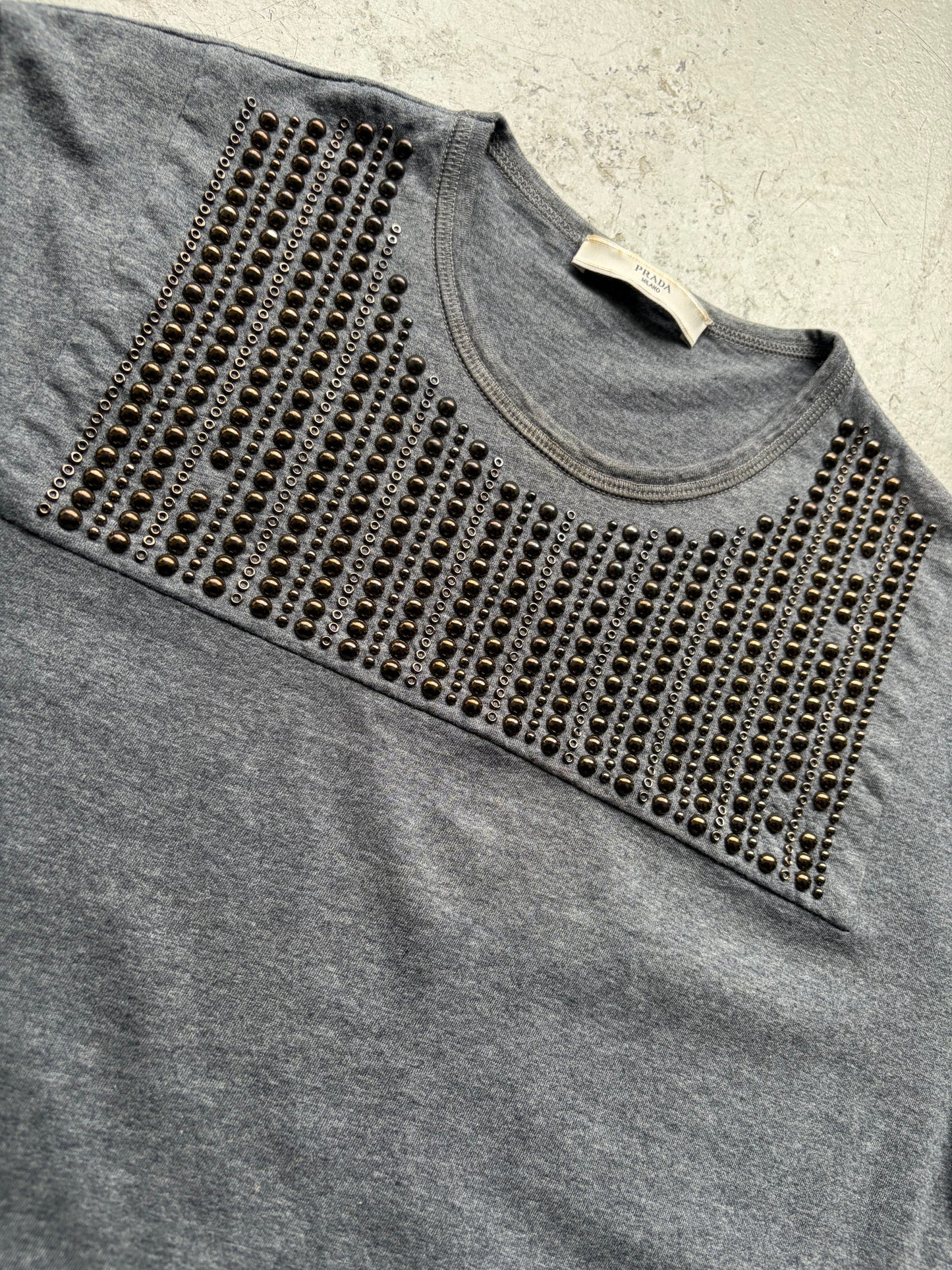 Prada 2009 Studded Grey Short Sleeve Shirt (L)