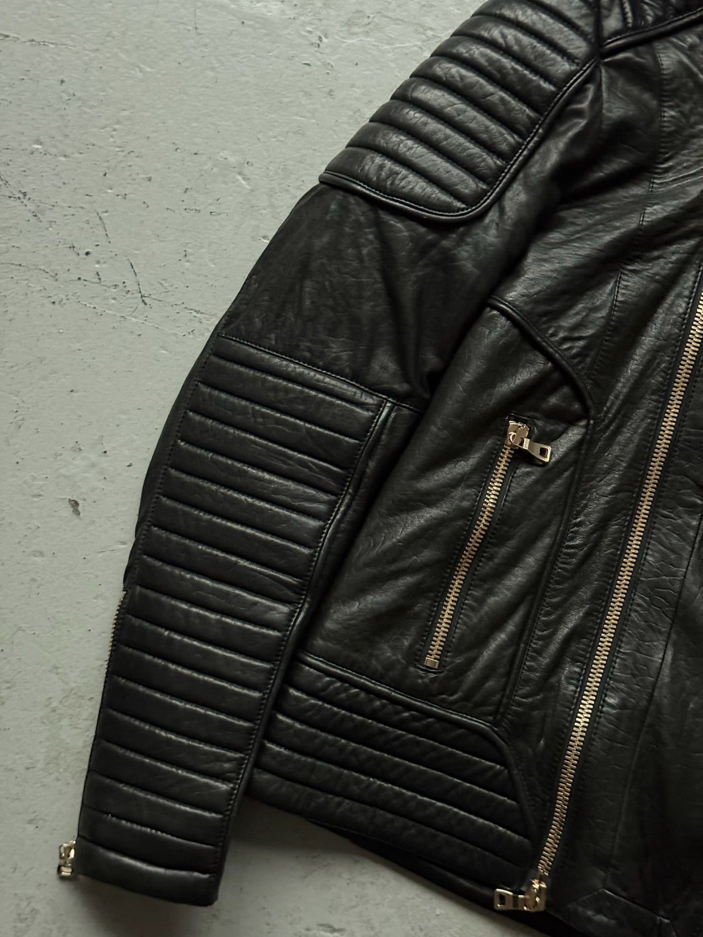 Balmain FW17 Lamb Leather Shearling Lined Black Jacket (52)