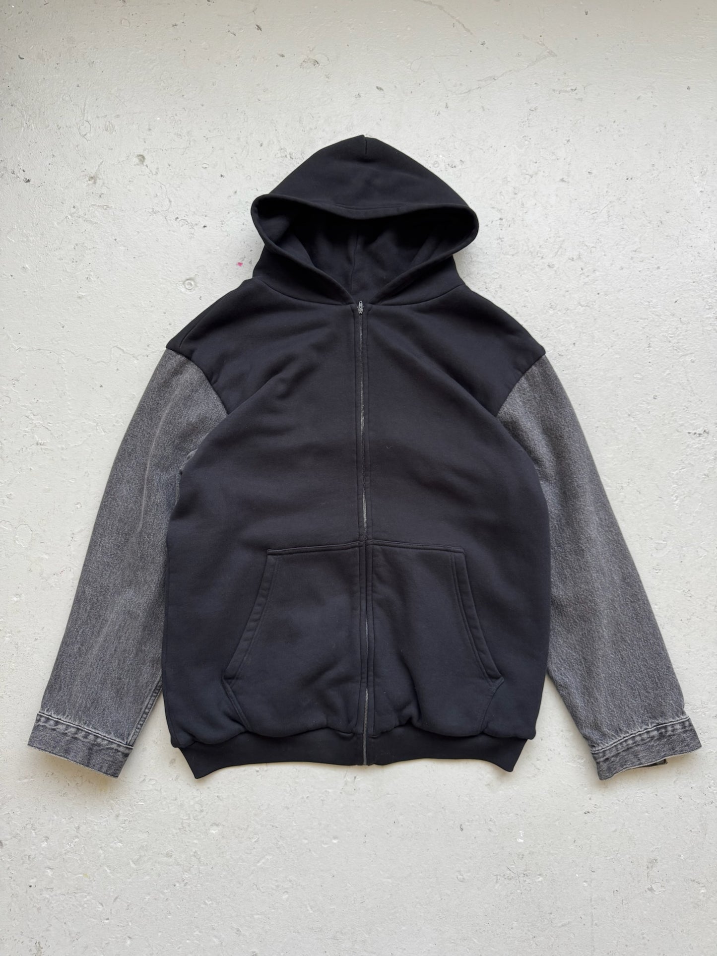 Balenciaga Twinset Denim Sleeve Hooded Jacket (46)