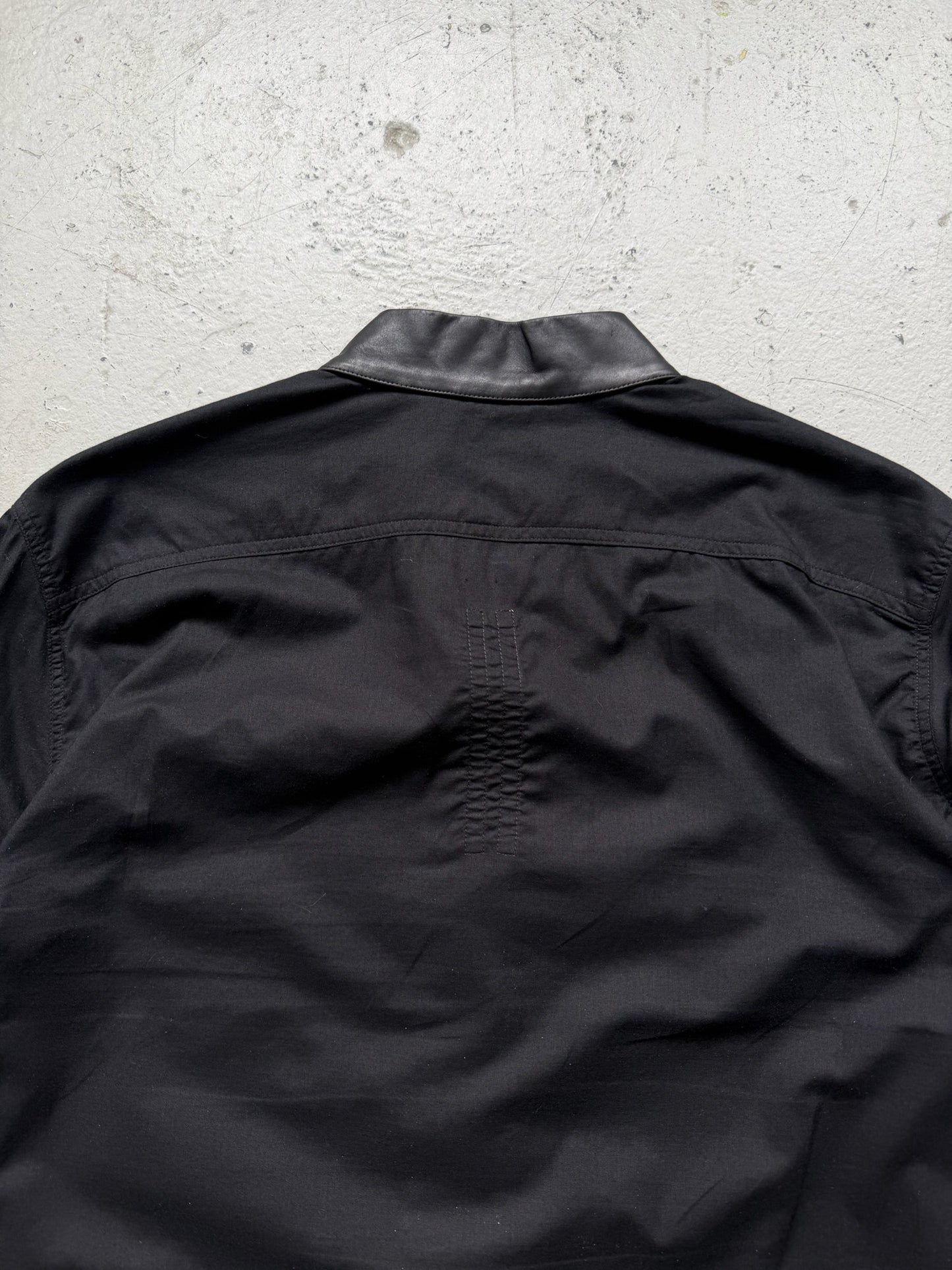 Rick Owens SS16 CYCLOPS Black Leather Trimmed Faun Button Up (50)