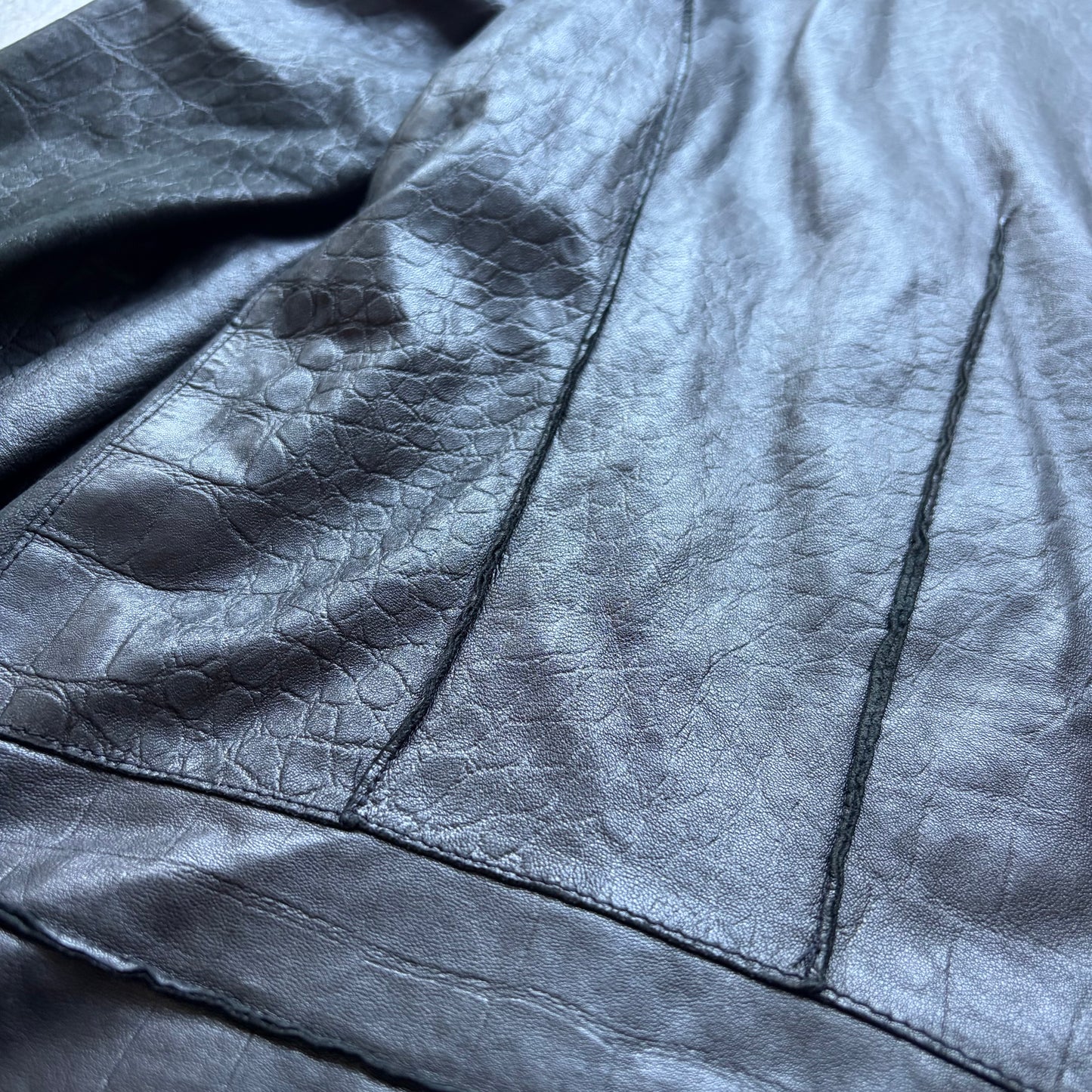 Emporio Armani 2010 Black Crocodile Textured Lamb Leather Jacket (54)