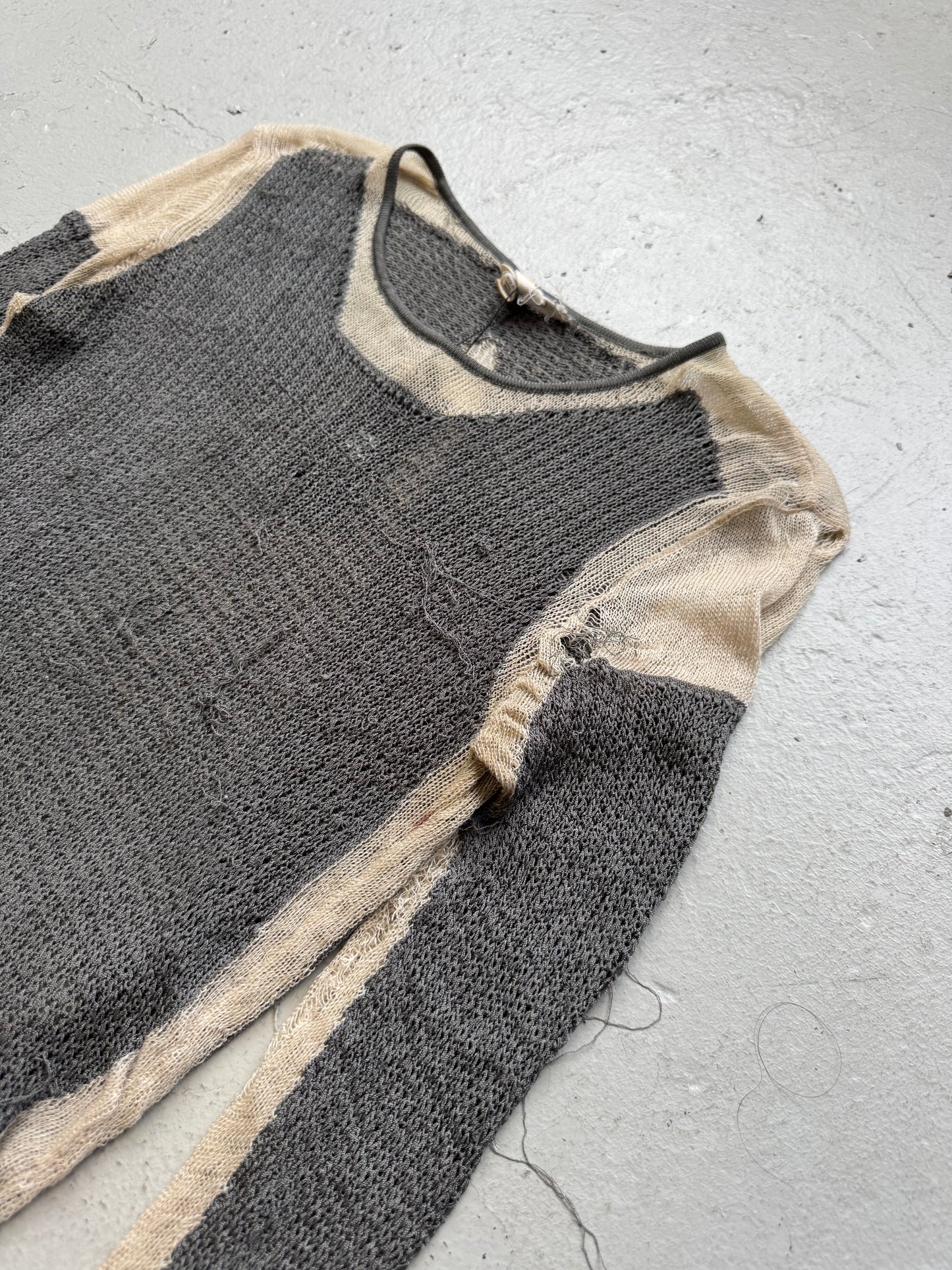 Helmut Lang Grey and White Mesh Long Sleeve (S)