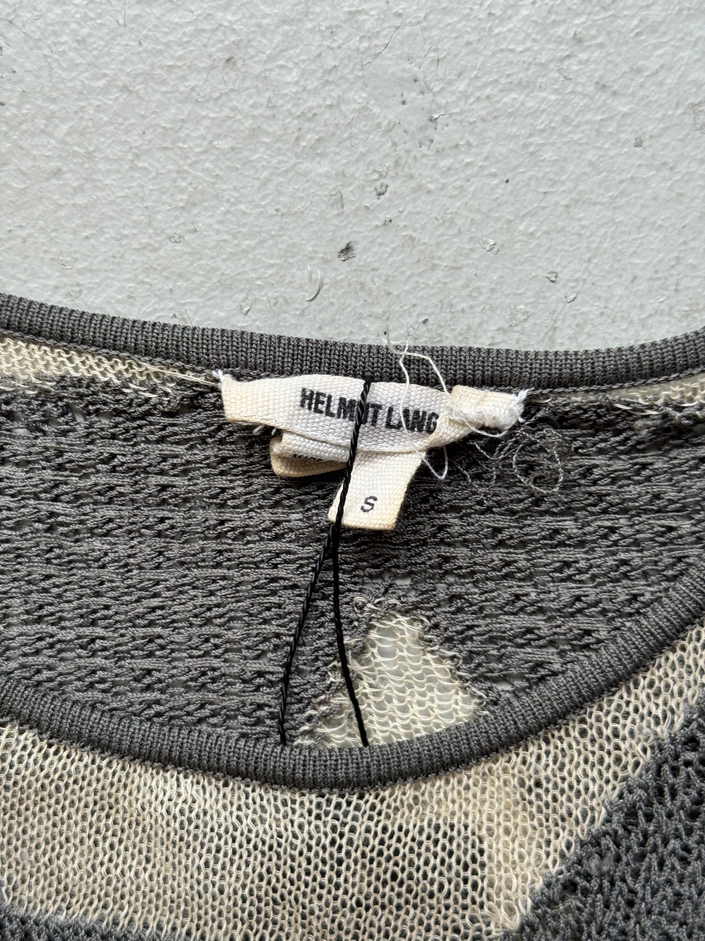Helmut Lang Grey and White Mesh Long Sleeve (S)