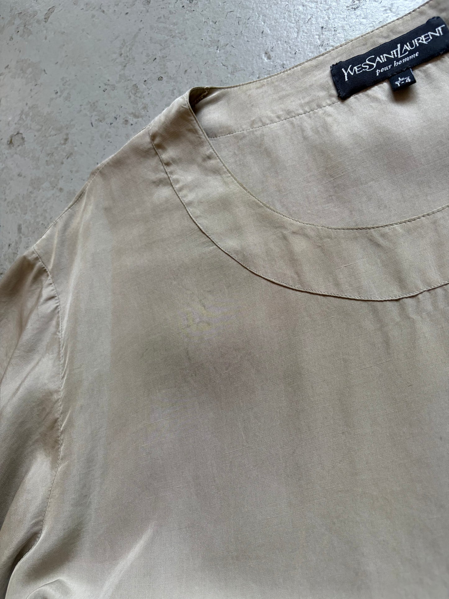 Yves Saint Laurent Grey Silk Short Sleeve Shirt (L)