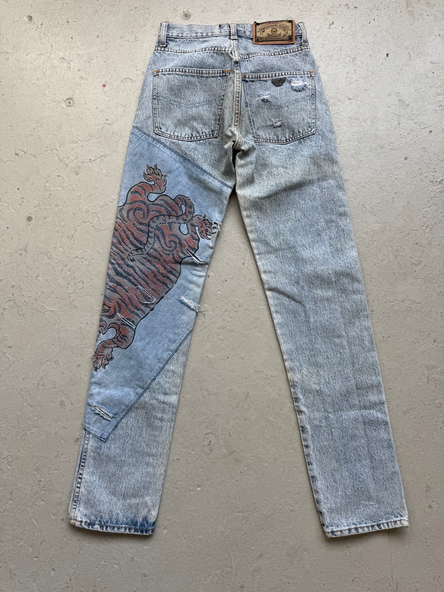 Armani Jeans 1990s Oriental Tiger Applique Washed Denim (30)