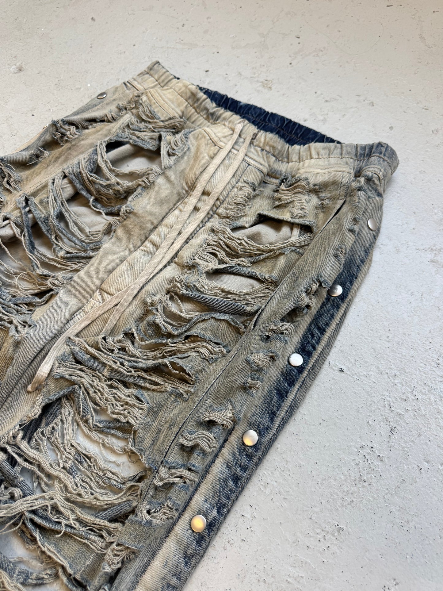 Rick Owens DRKSHDW "Slashed" Denim Mineral Pusher Pants (L)