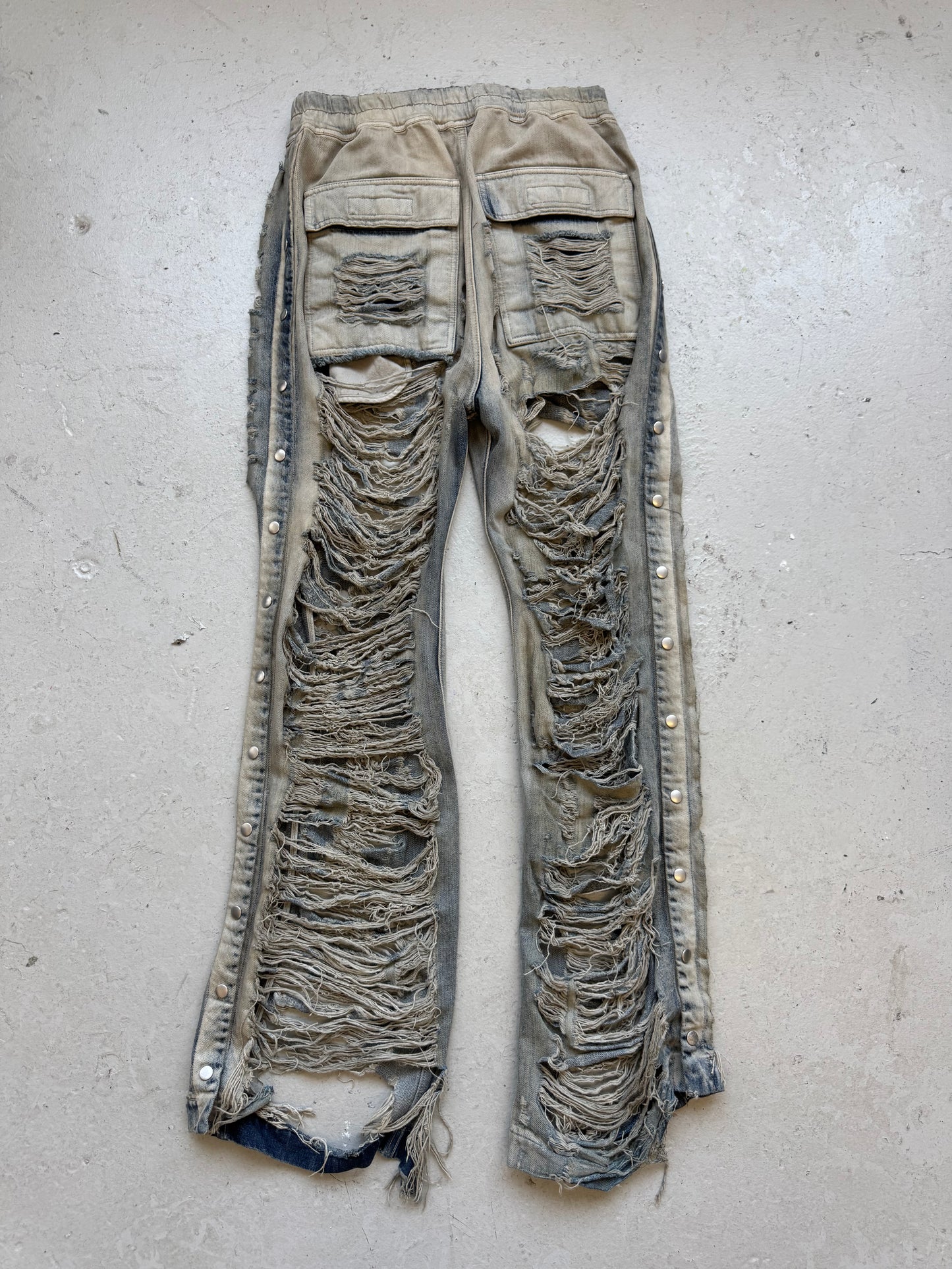 Rick Owens DRKSHDW "Slashed" Denim Mineral Pusher Pants (L)