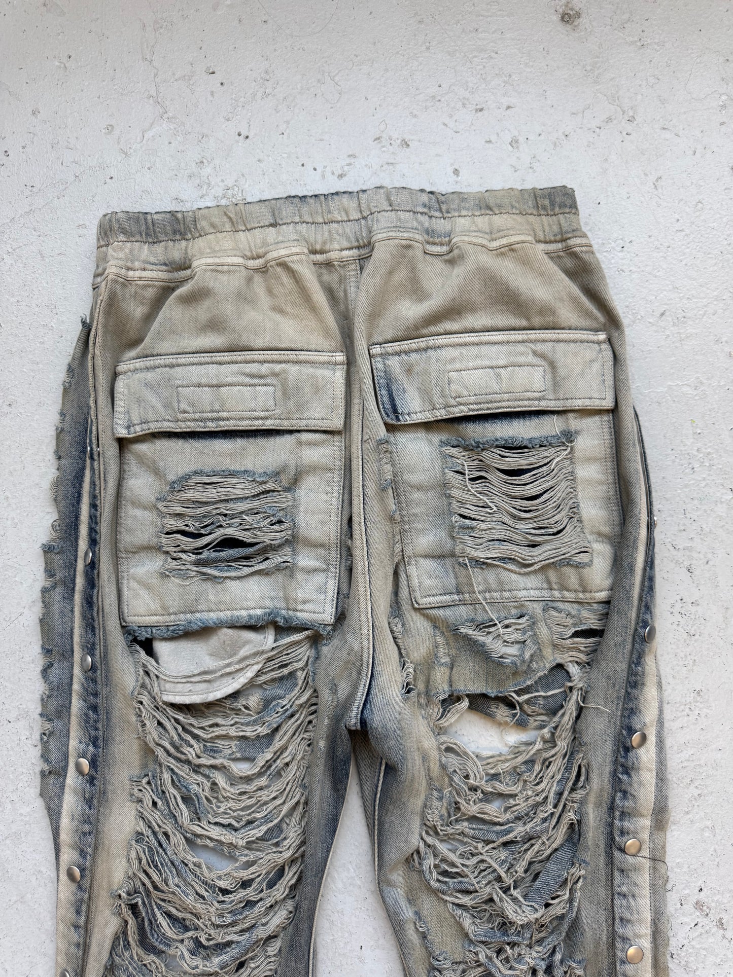 Rick Owens DRKSHDW "Slashed" Denim Mineral Pusher Pants (L)