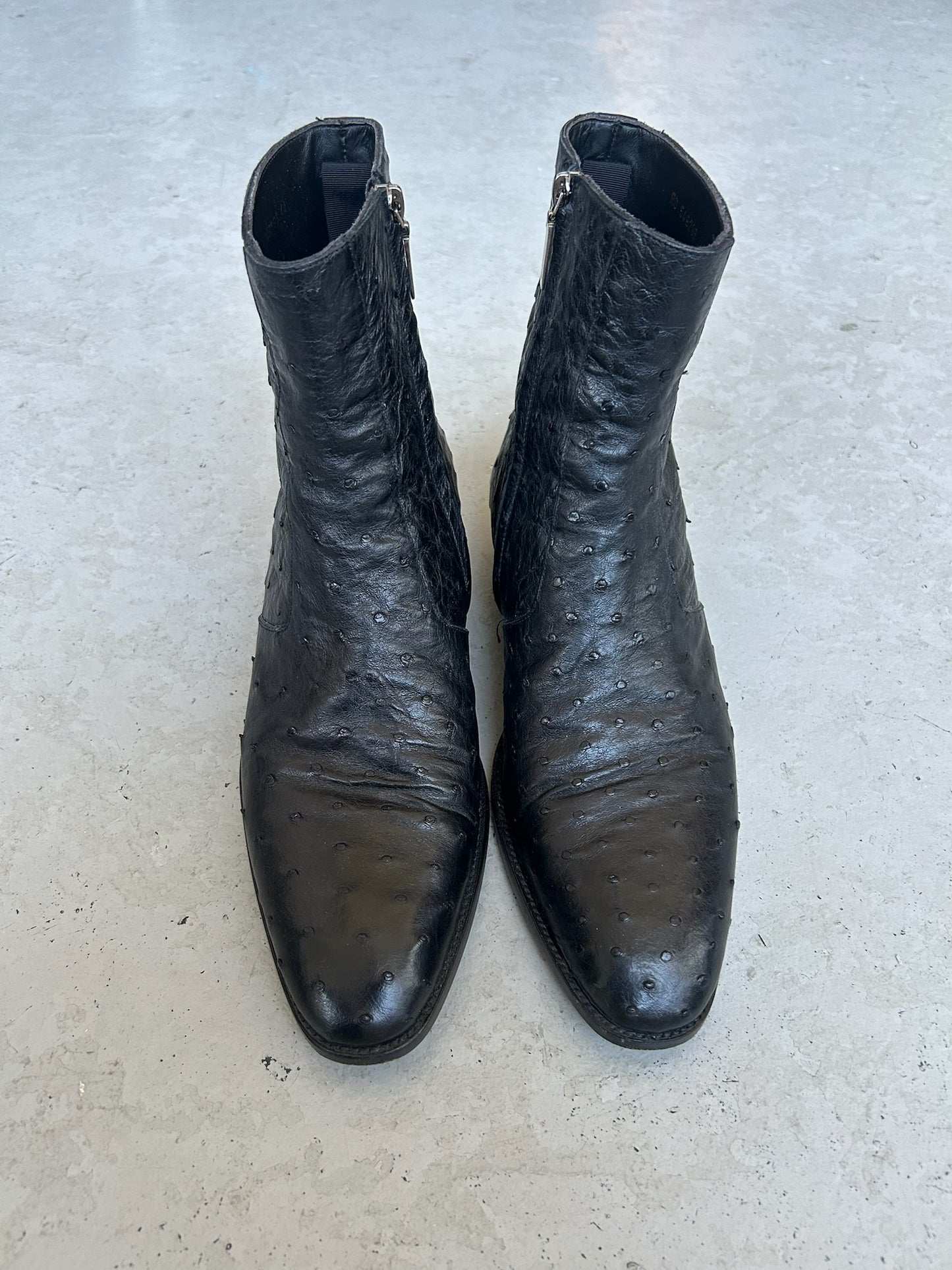 Saint Laurent Ostrich Leather Wyatt Boots (44)