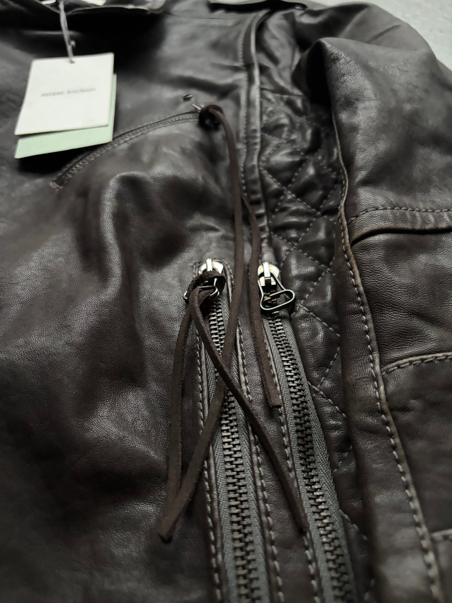 Pierre Balmain Brown Leather Asymmetrical Zip Up (46)