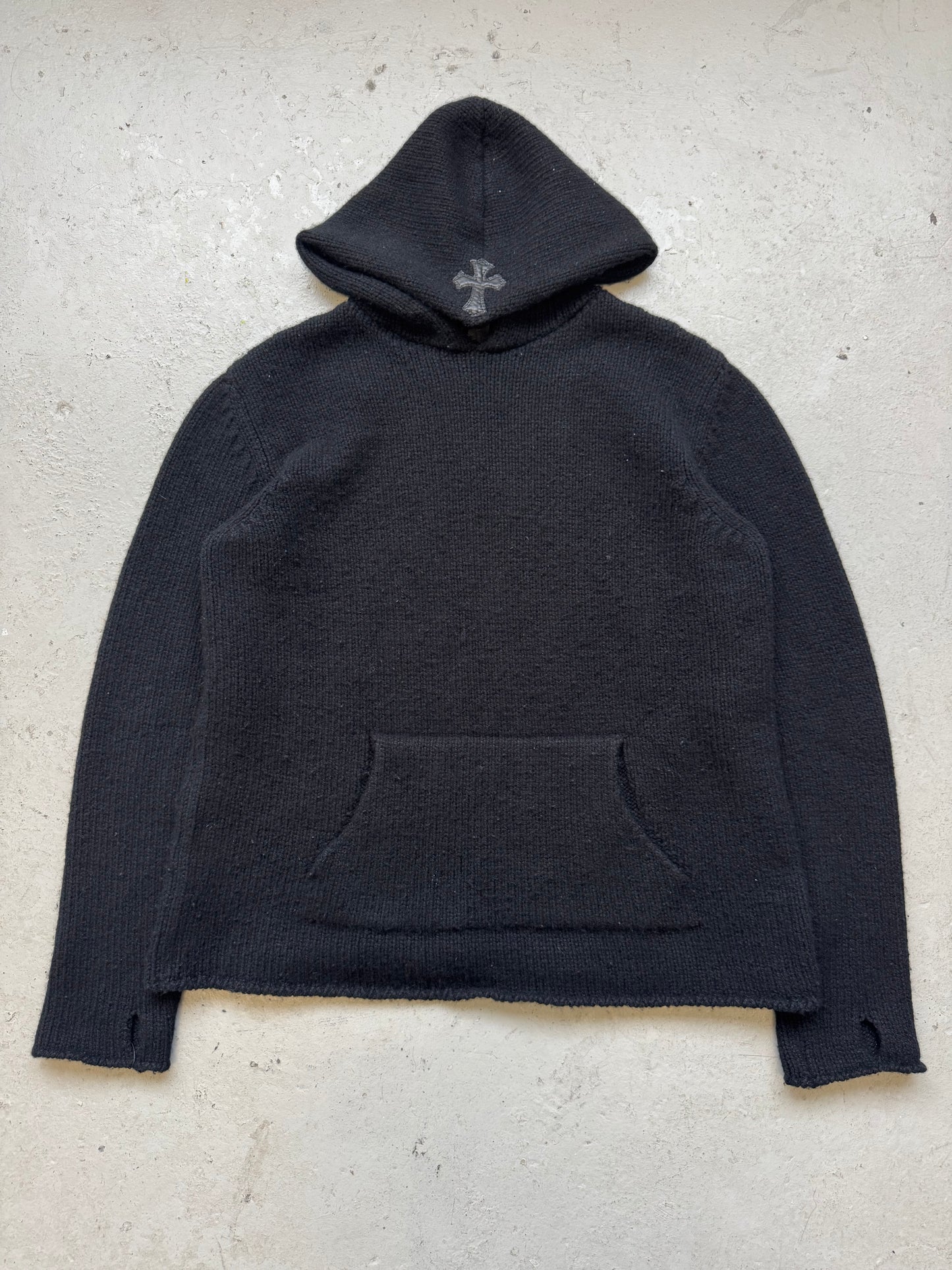 Chrome Hearts Black Cashmere Hoodie With Leather Hood Patch (L)
