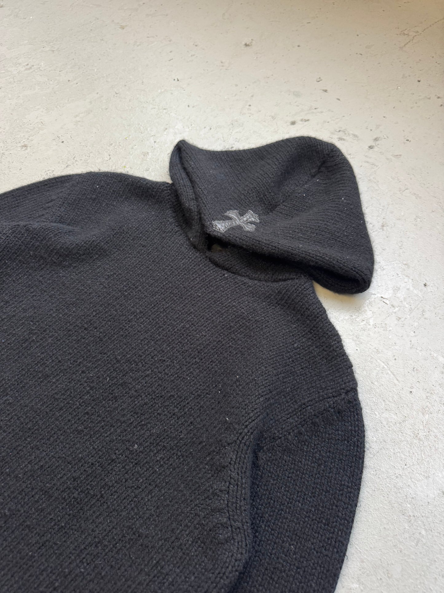 Chrome Hearts Black Cashmere Hoodie With Leather Hood Patch (L)