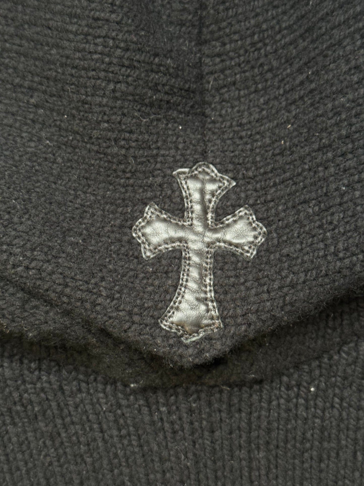Chrome Hearts Black Cashmere Hoodie With Leather Hood Patch (L)
