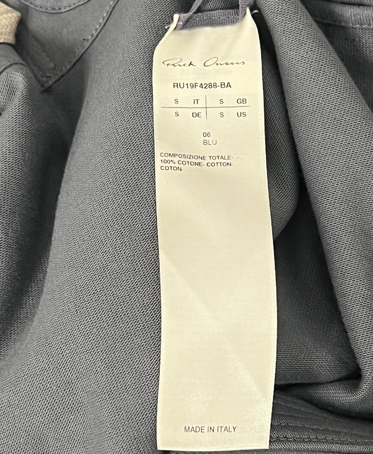 Rick Owens FW19 Larry BLU Zip Up Hoodie (S)