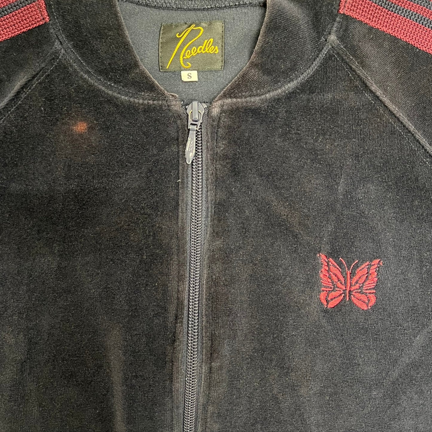 Needles Velour Maroon Stripe Track Jacket (S)