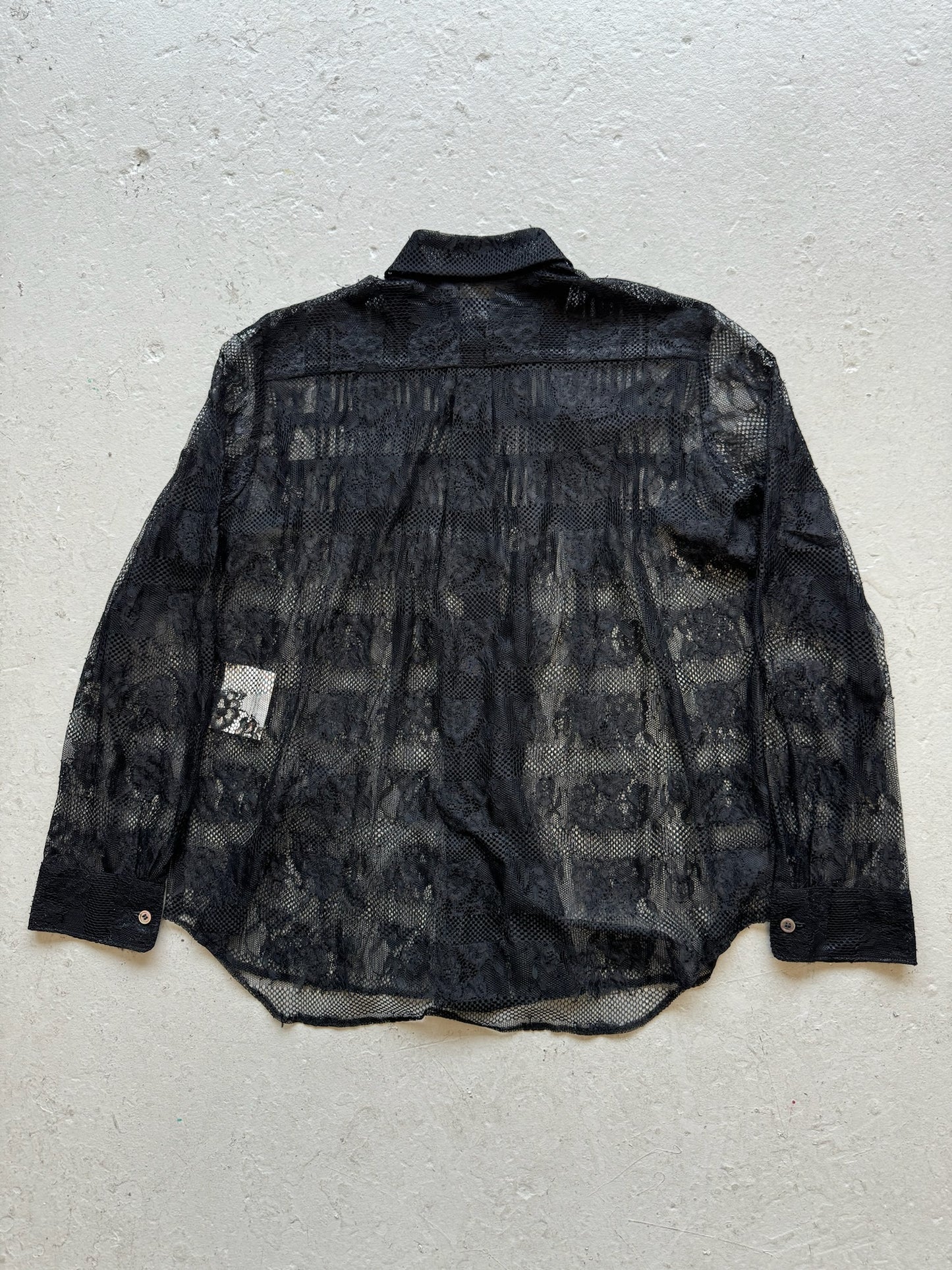 Comme Des Garcon Tricot '06 Black Ribboned Mesh Floral Button Up (M)
