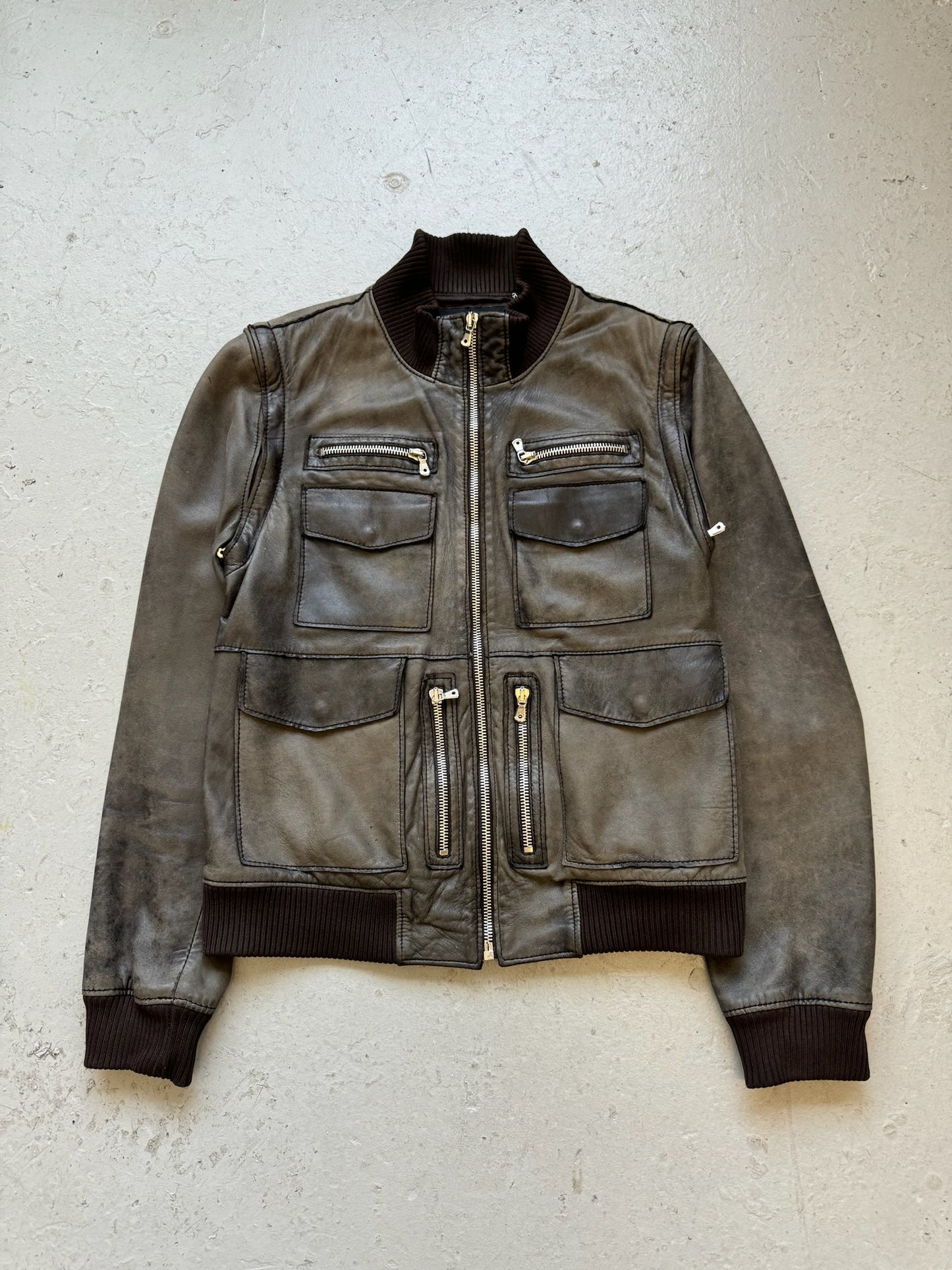 Dolce & Gabbana Multi Zip Leather Faded Jacket (54)