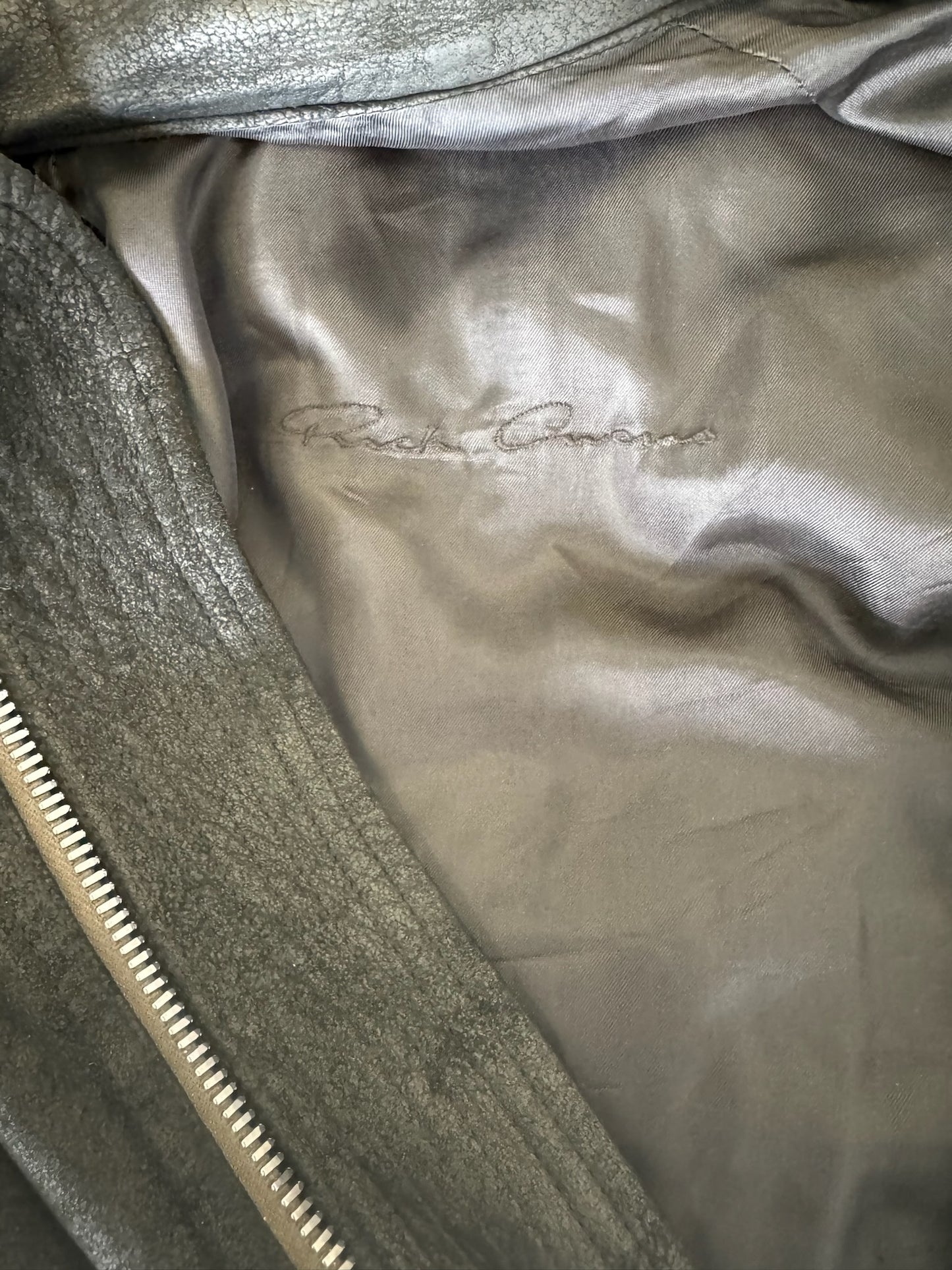 Rick Owens SS22 FOGACHINE Blitstered Lamb Skin Leather Jacket (54)