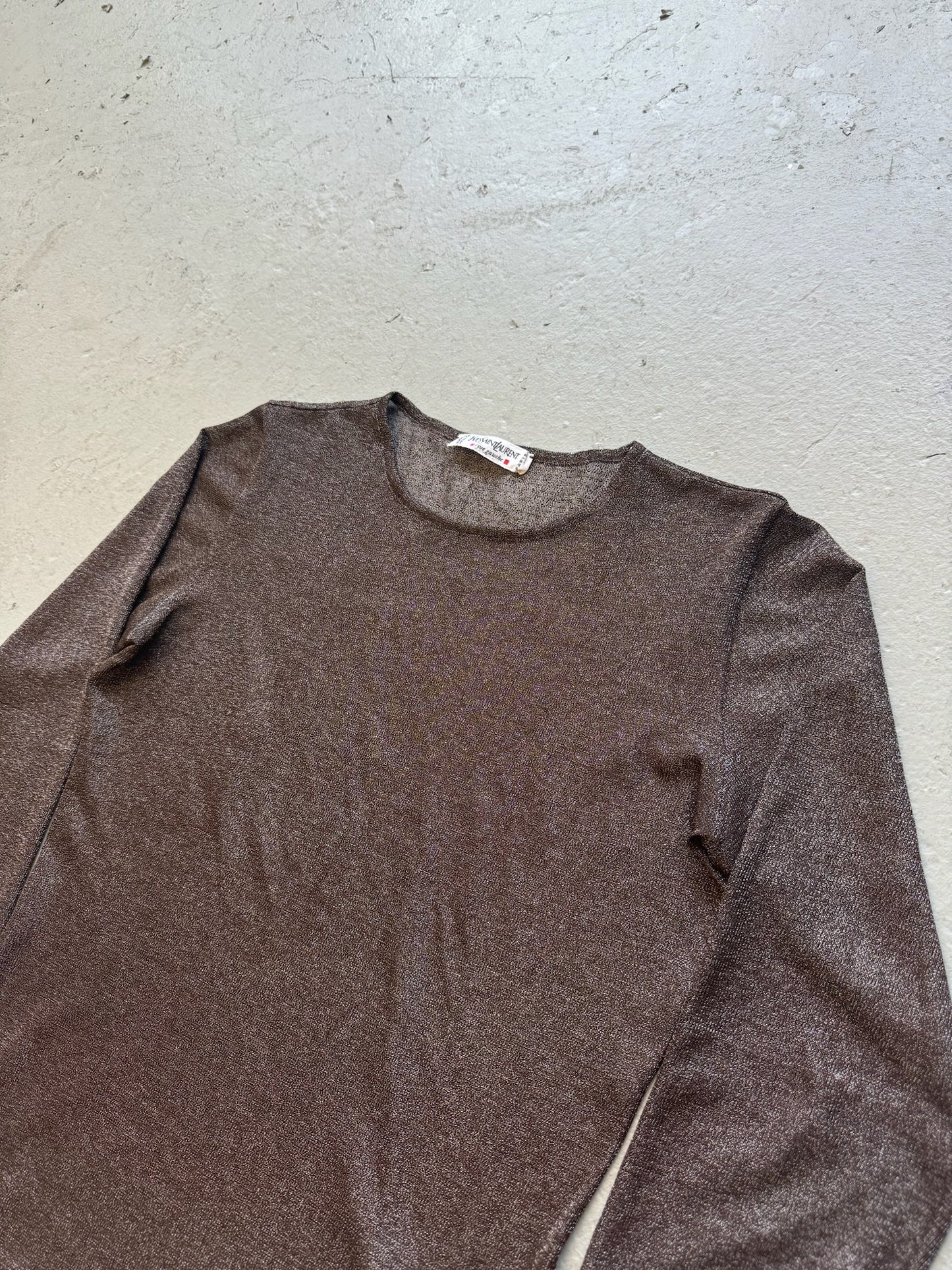 Yves Saint Laurent Hedi Slimane SS99 Glittery Brown Sheer Long Sleeve (S)