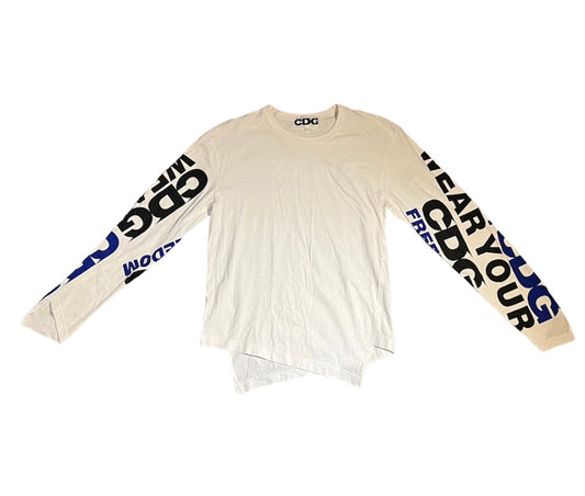 CDG Freedom Abstract Cut White Long Sleeve Shirt