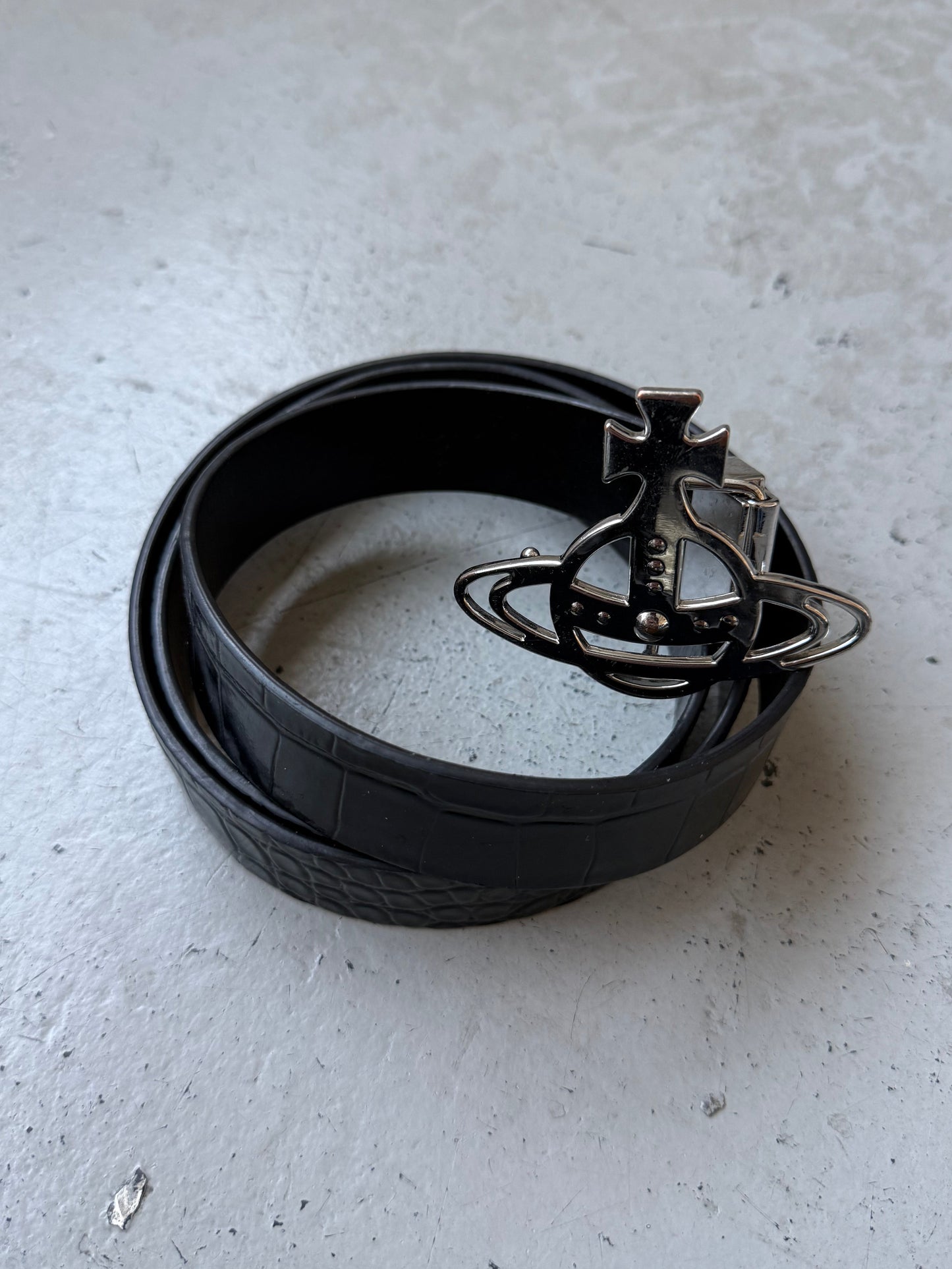 Vivienne Westwood Black Leather Belt With Silver Buckle (OS)