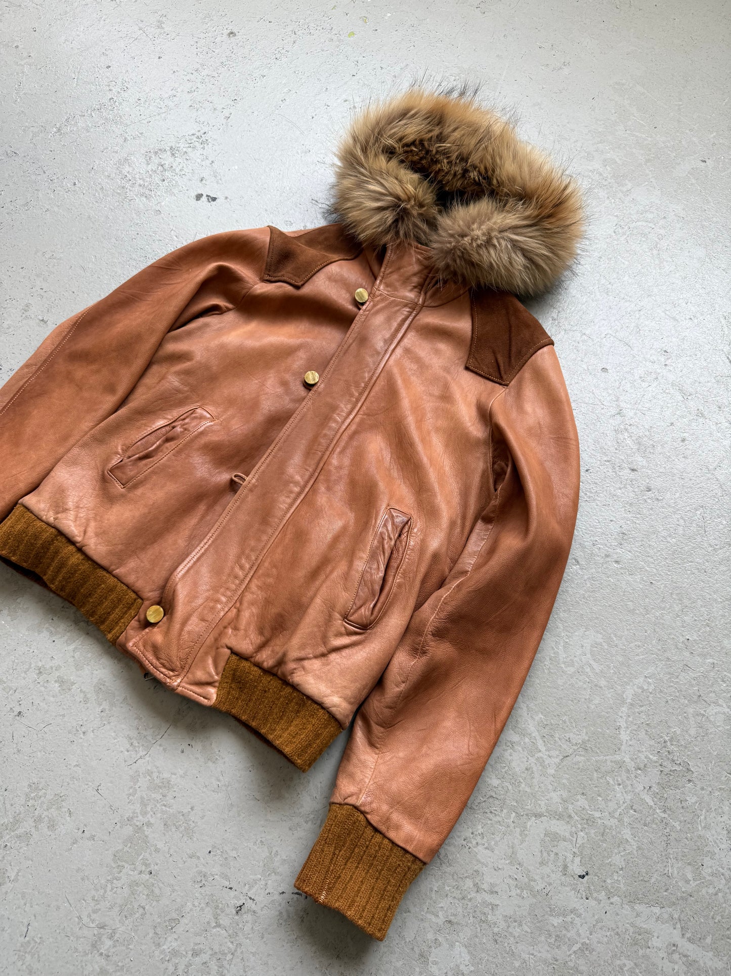 Giorgio Brato Fur Hood Leather Jacket (50)