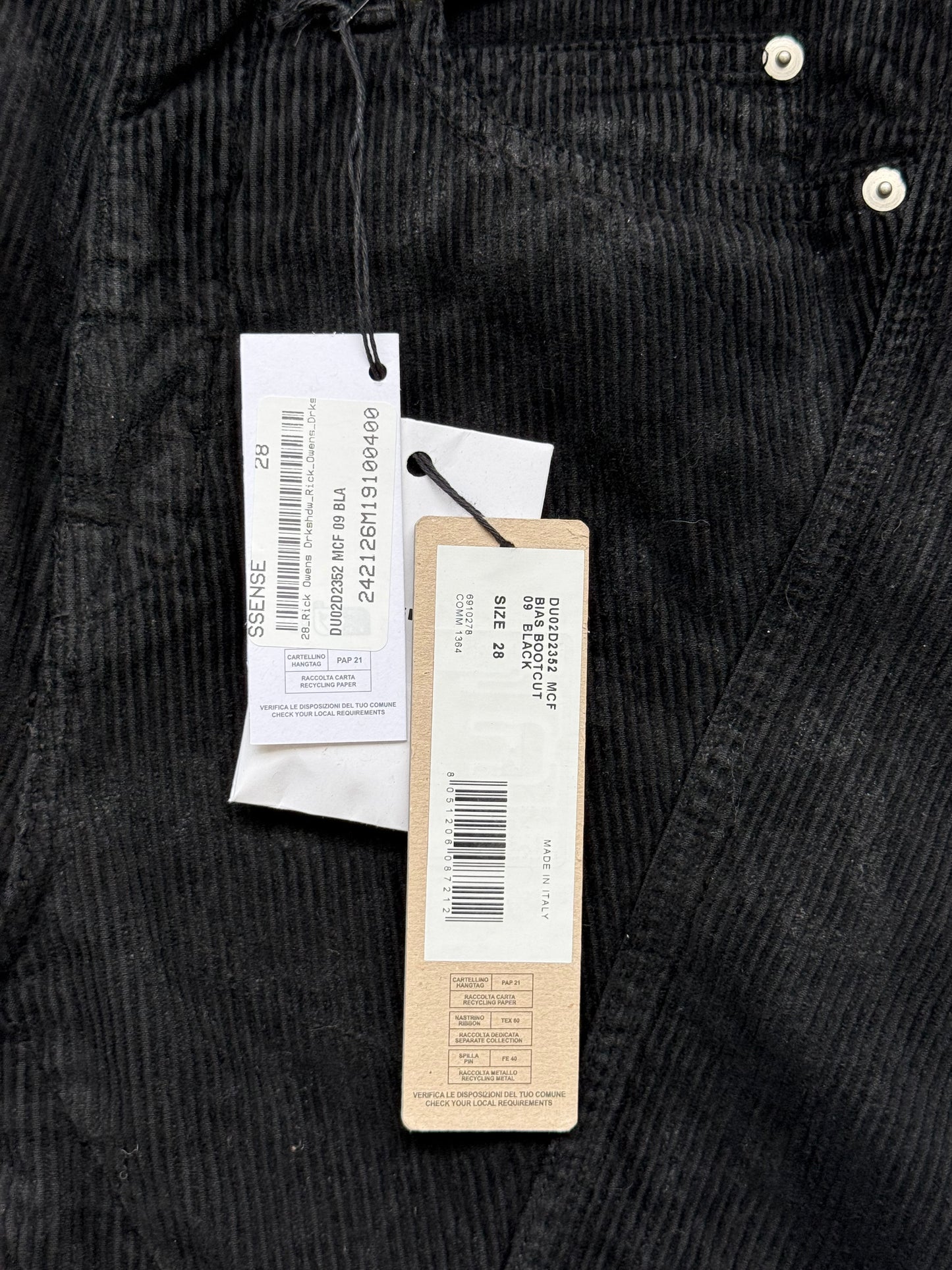 Rick Owens FW24 Black Bias Bootcut Corduroy  (28)