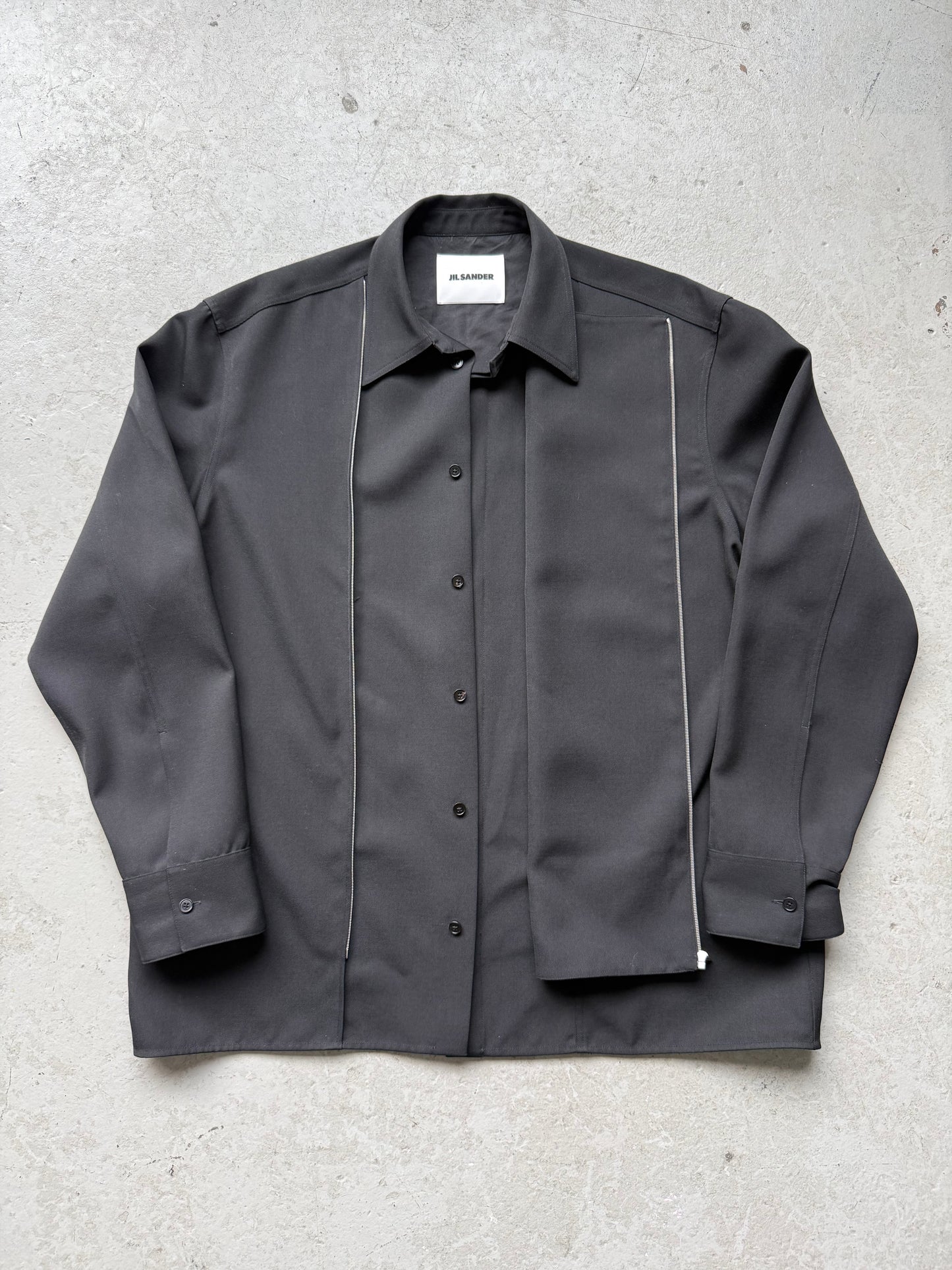 Jil Sander Black Sharp Wool Gabardine Shirt  (43)