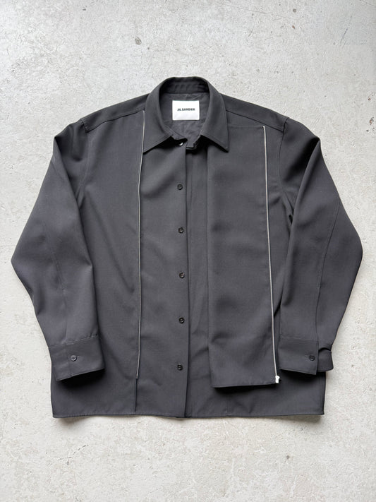Jil Sander Black Sharp Wool Gabardine Shirt  (43)
