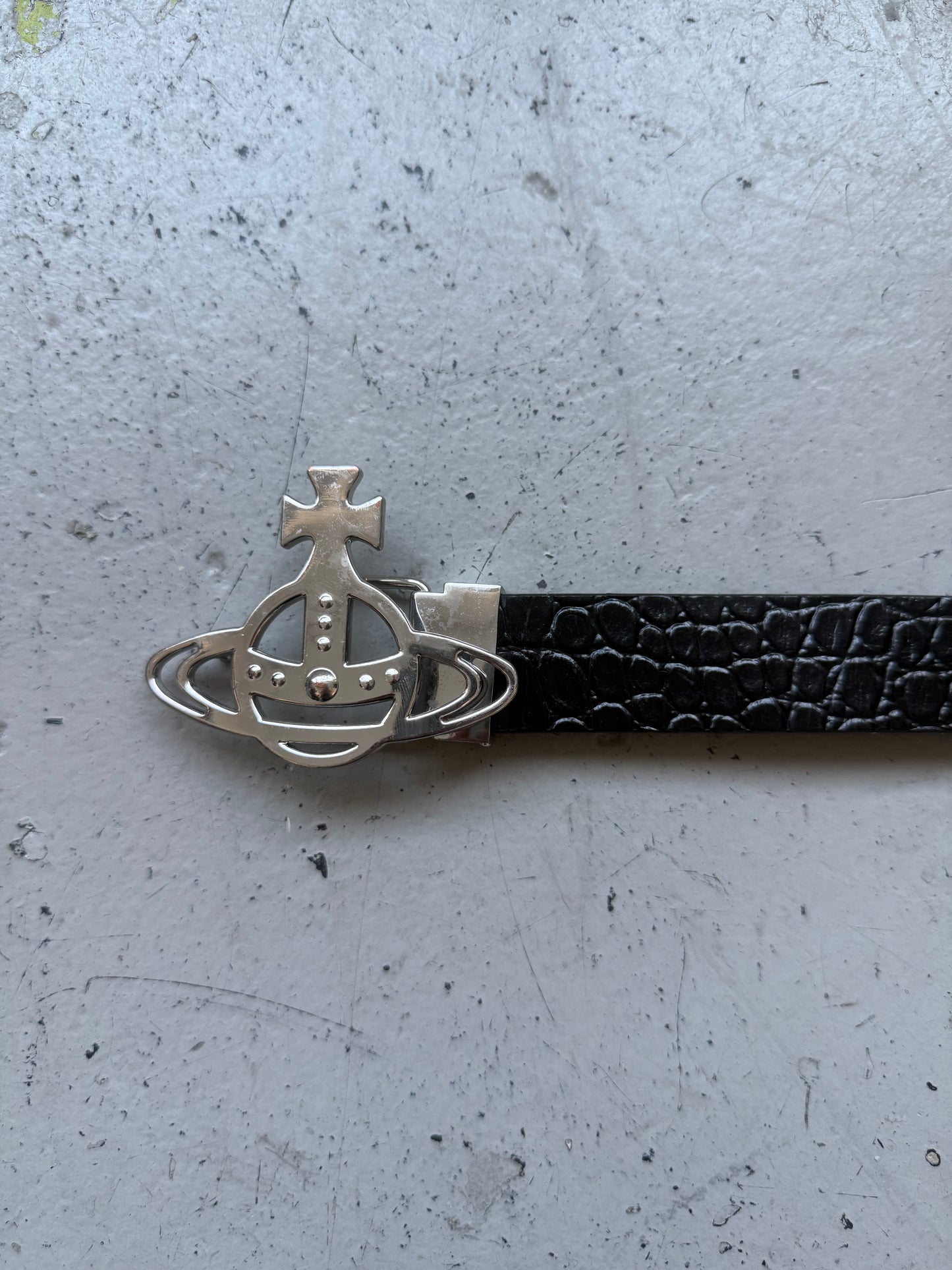 Vivienne Westwood Black Leather Belt With Silver Buckle (OS)