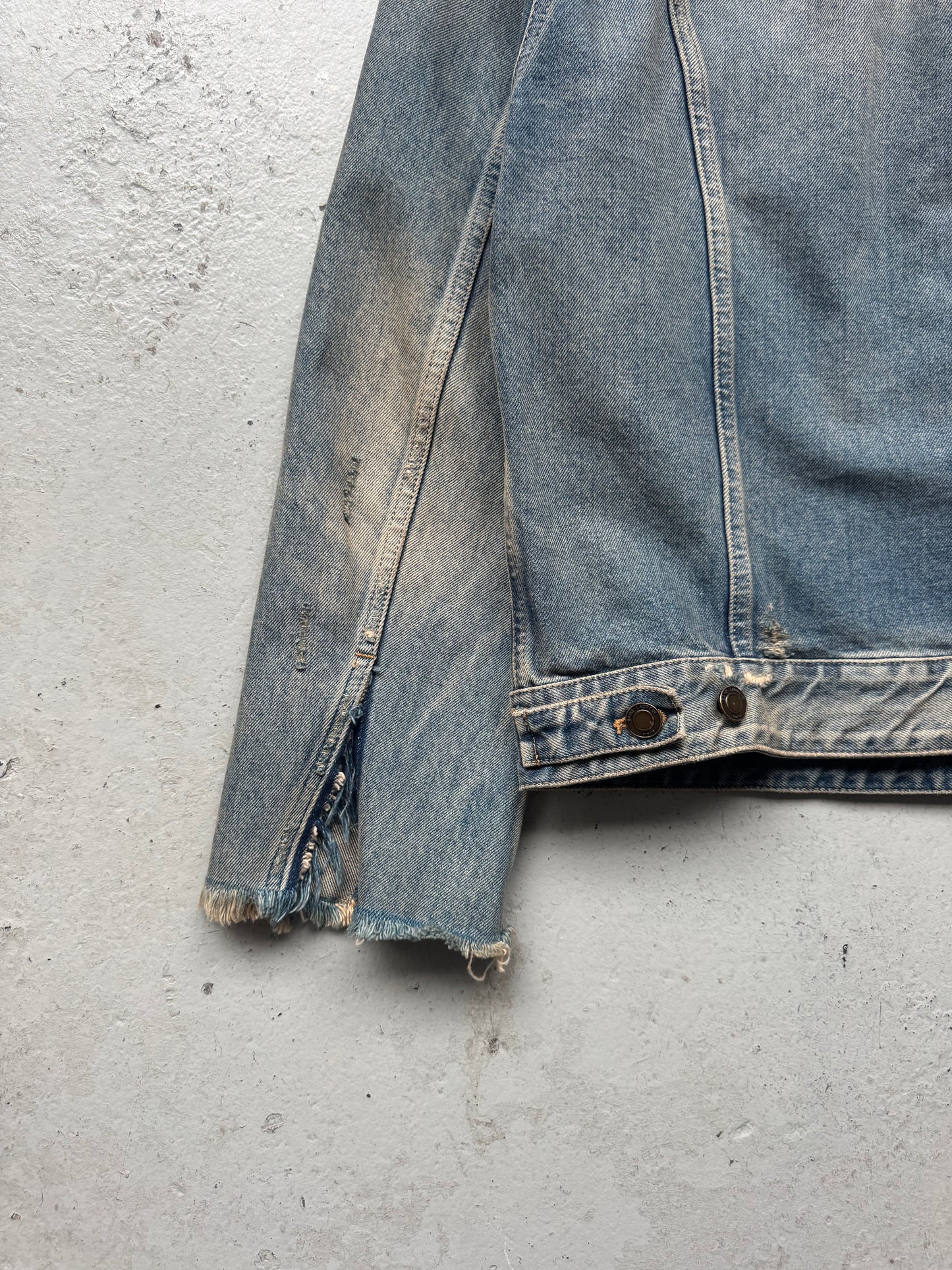 Saint Laurent Paris Light Wash Distressed Denim Jacket (XXL)