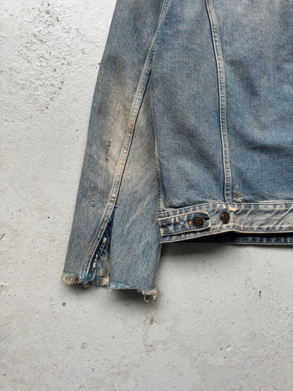 Saint Laurent Paris Light Wash Distressed Denim Jacket (XXL)