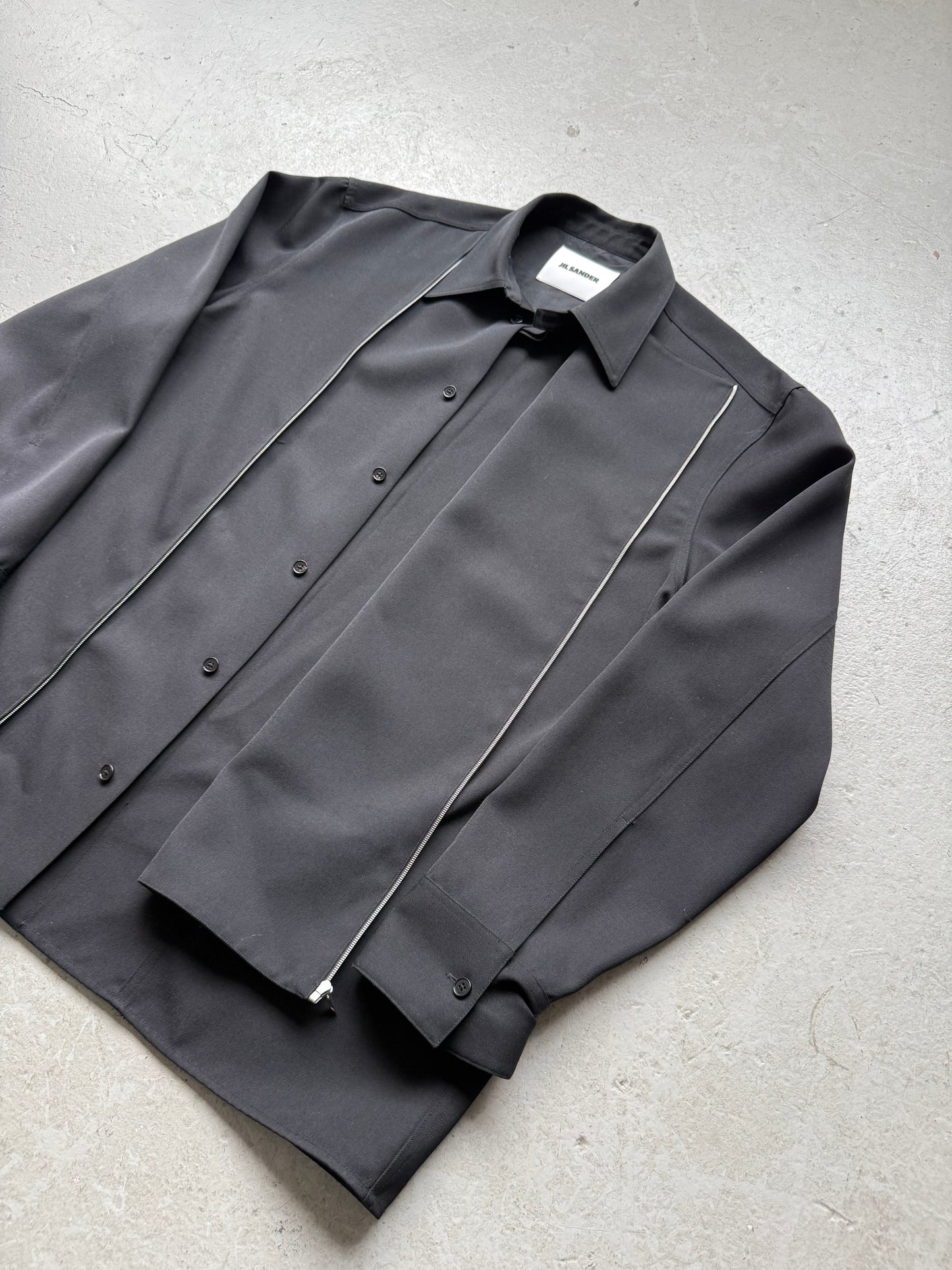 Jil Sander Black Sharp Wool Gabardine Shirt  (43)