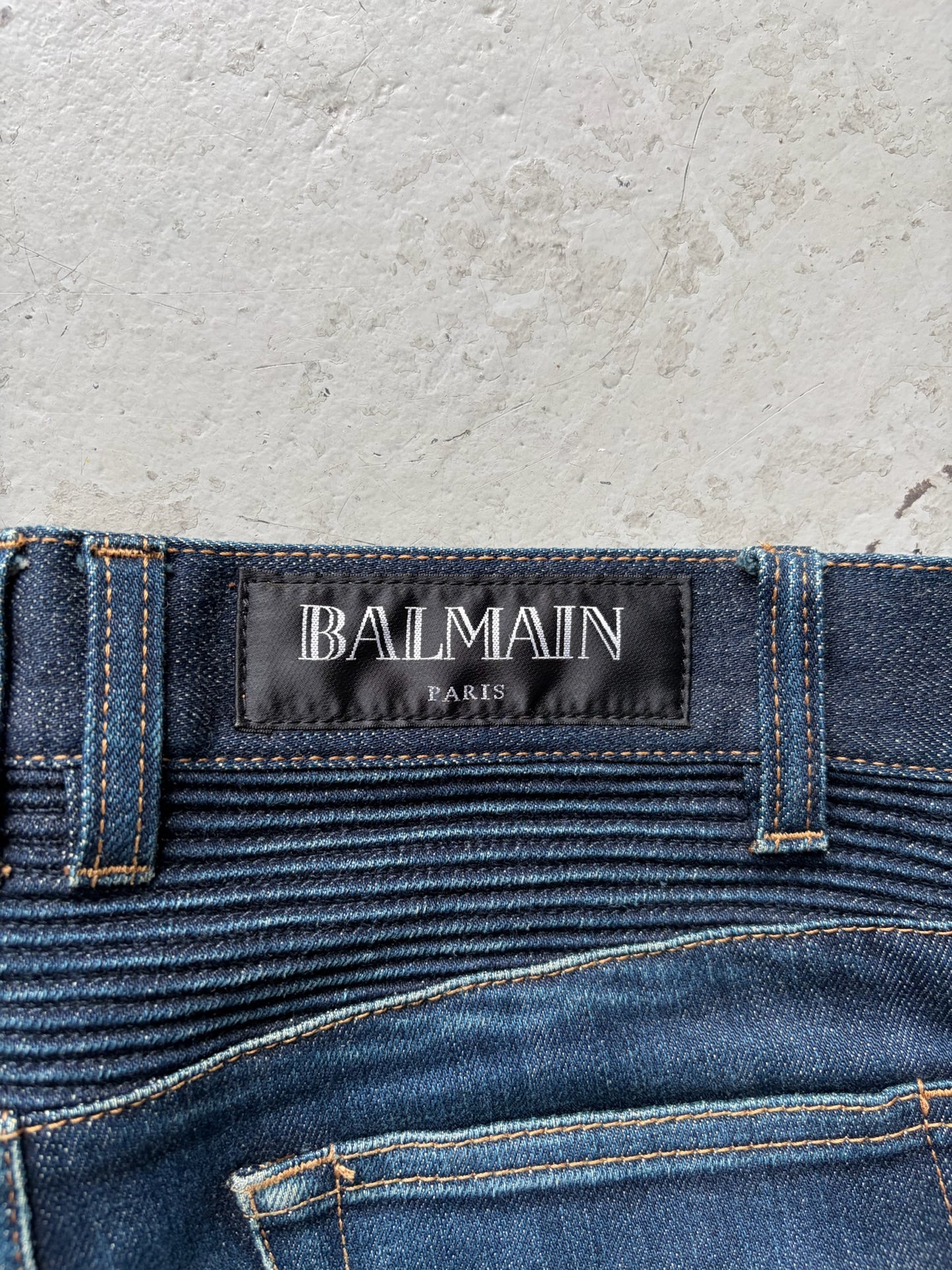 Balmain Blue Denim Biker Pants (27)