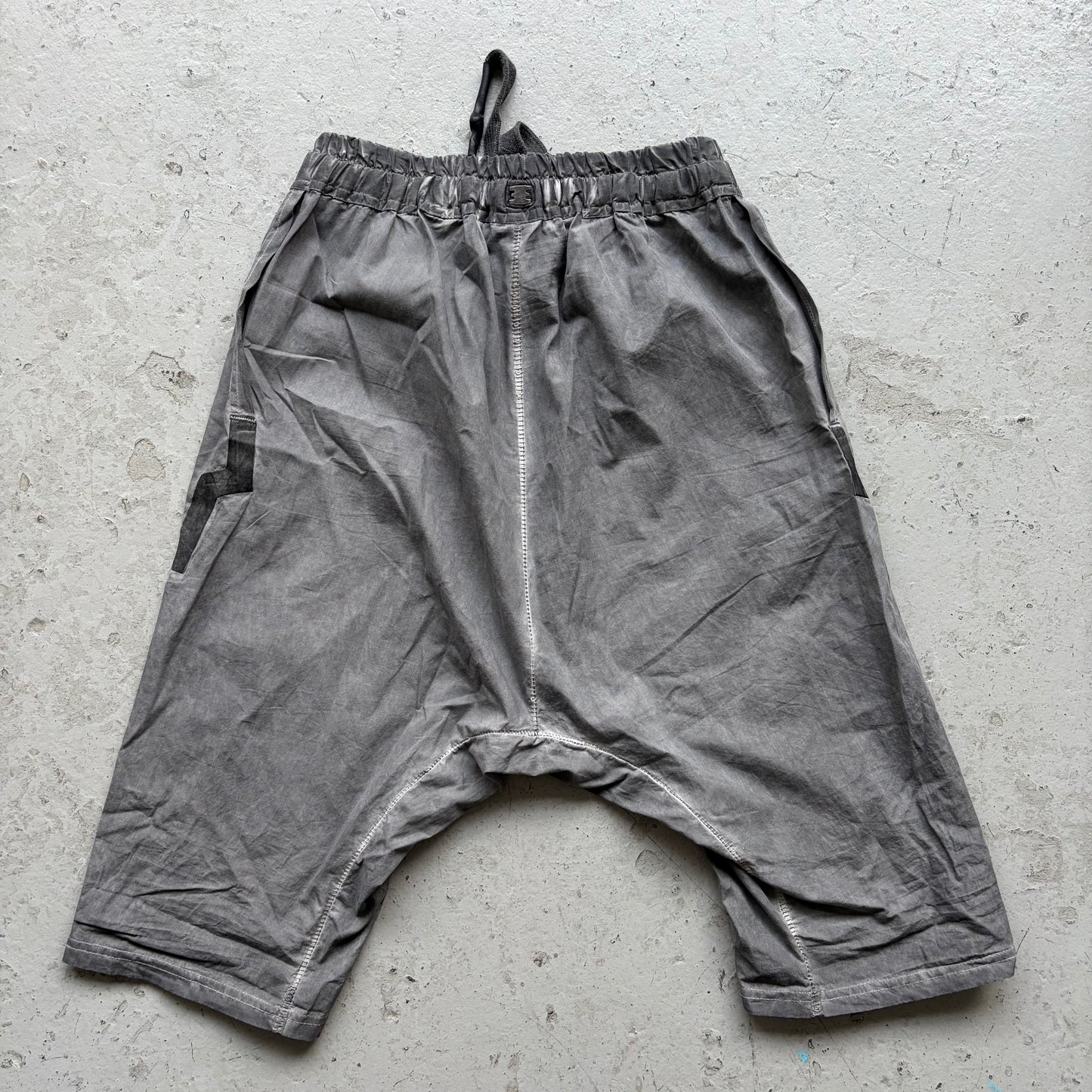 Isaac Sellam Stone Wash Drop Crotch Shorts (M)