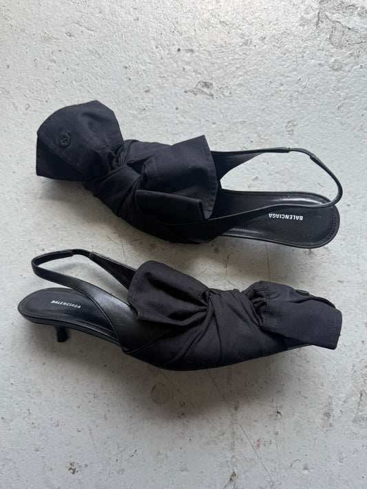 Balenciaga Bow Detail Leather Slingback Pumps