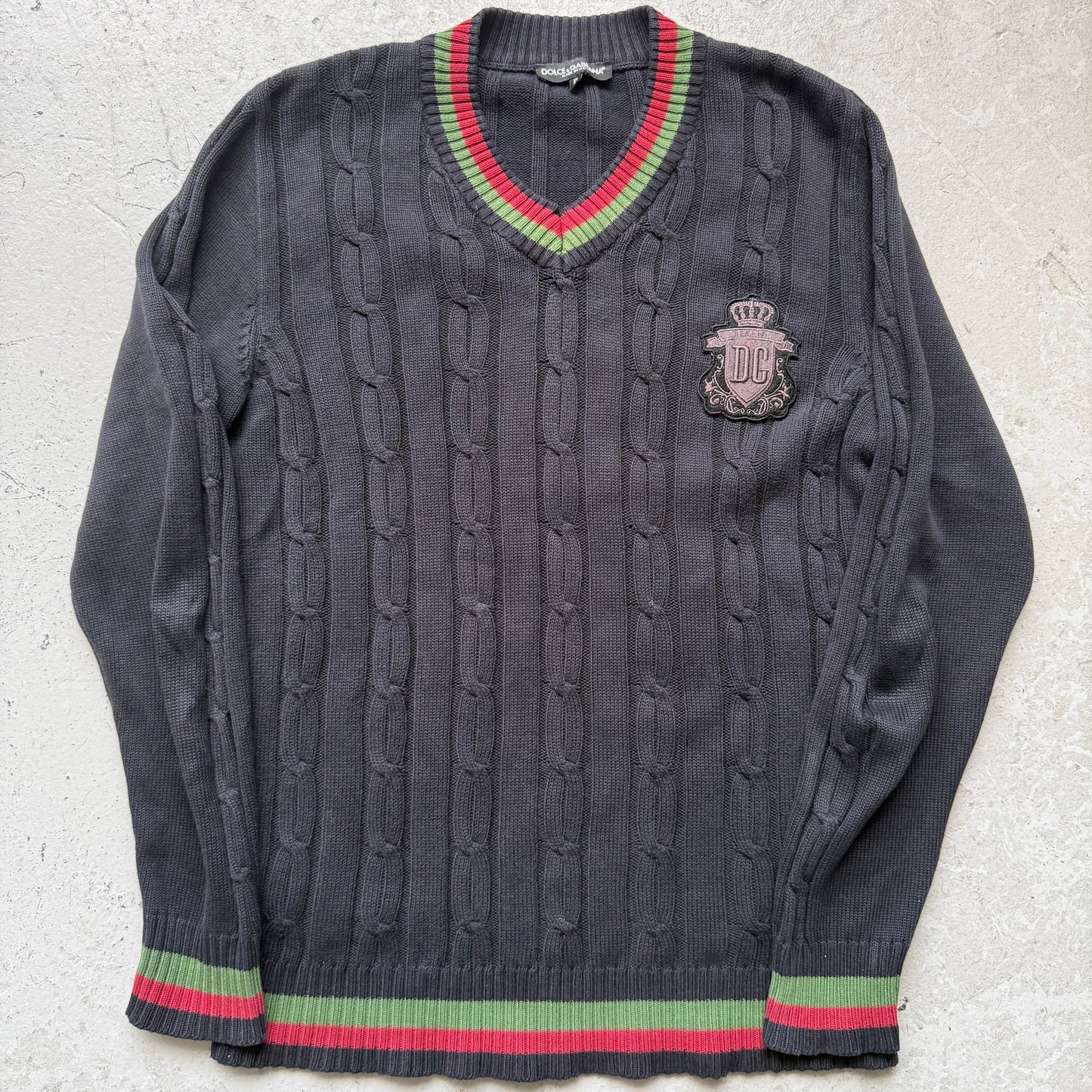 Dolce & Gabbana Green and Red Stripe V Neck Sweater (XL)