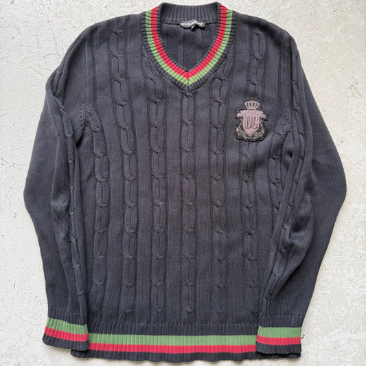 Dolce & Gabbana Green and Red Stripe V Neck Sweater (XL)